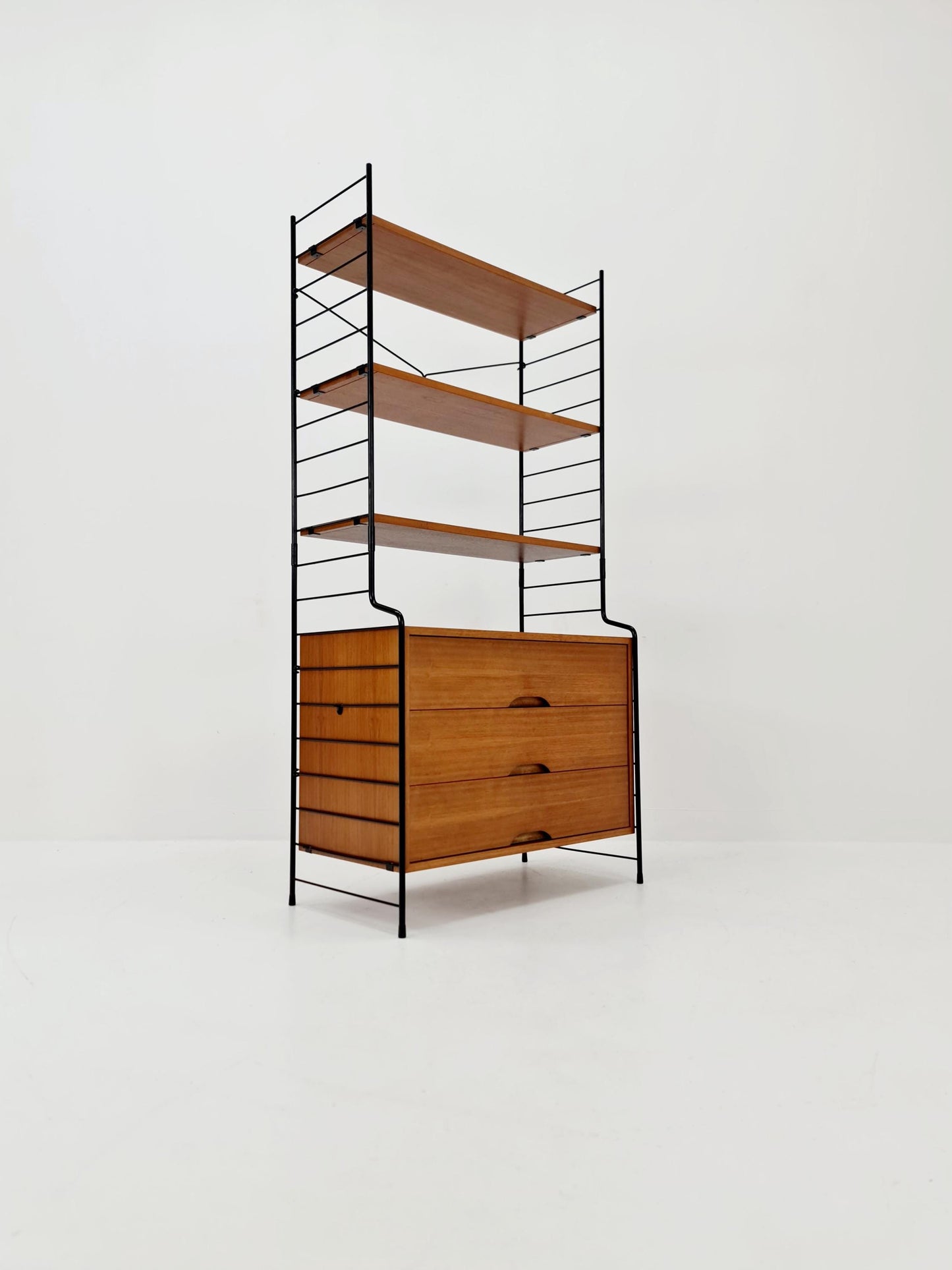 Free standing String shelf-system, bookcase with cabinet teak by WHB Germany, 1950s