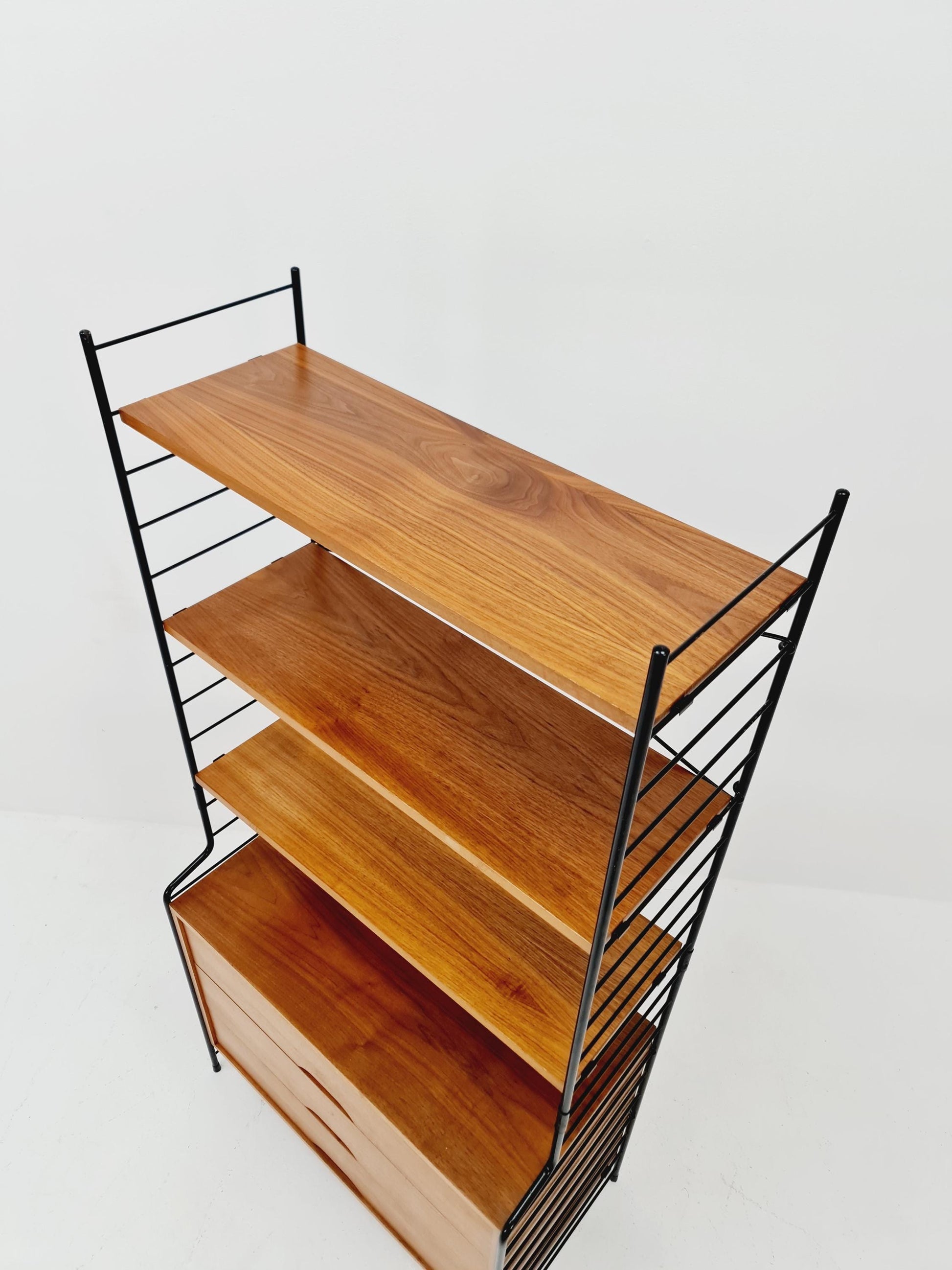 Free standing String shelf-system, bookcase with cabinet teak by WHB Germany, 1950s