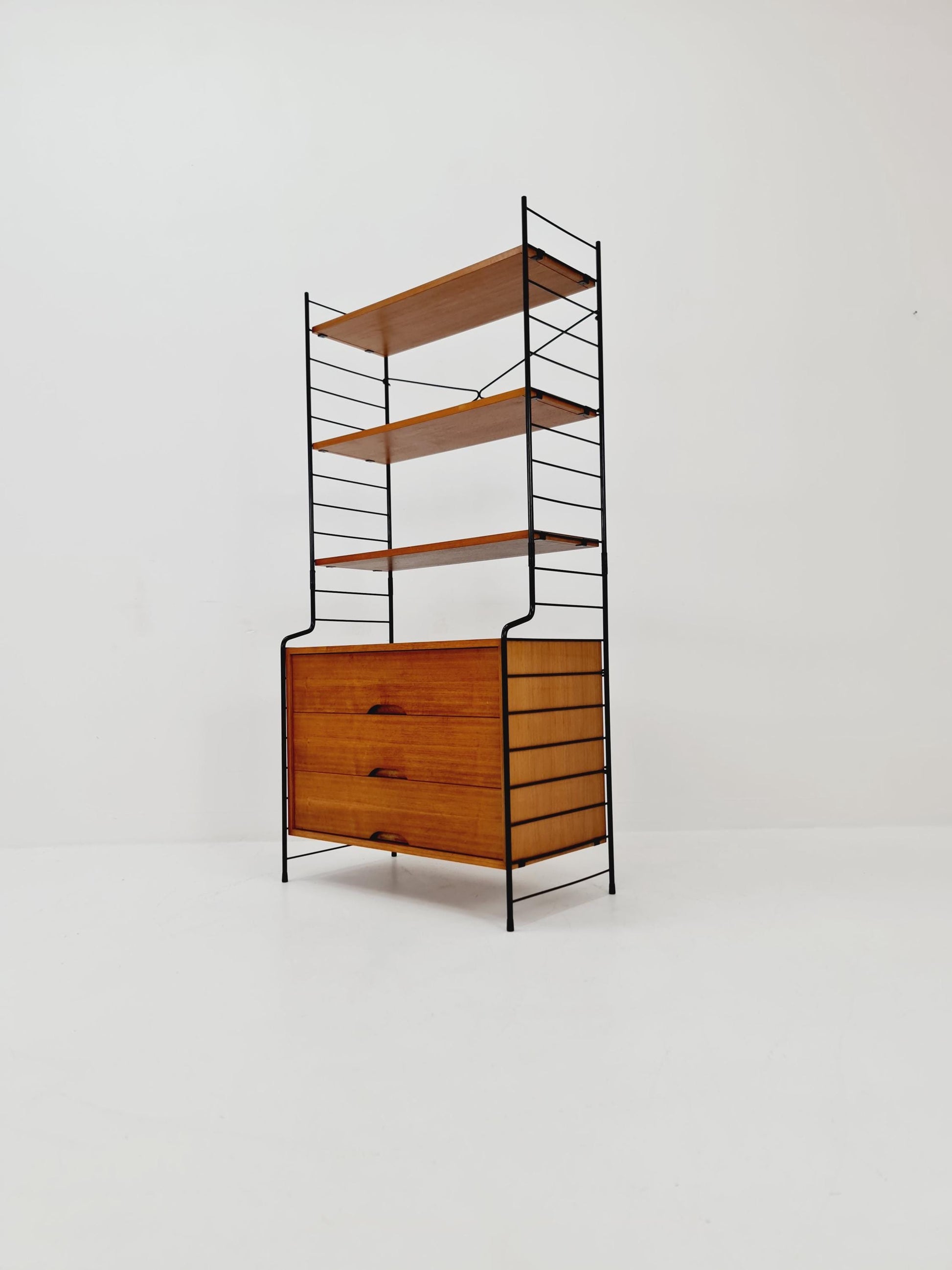 Free standing String shelf-system, bookcase with cabinet teak by WHB Germany, 1950s