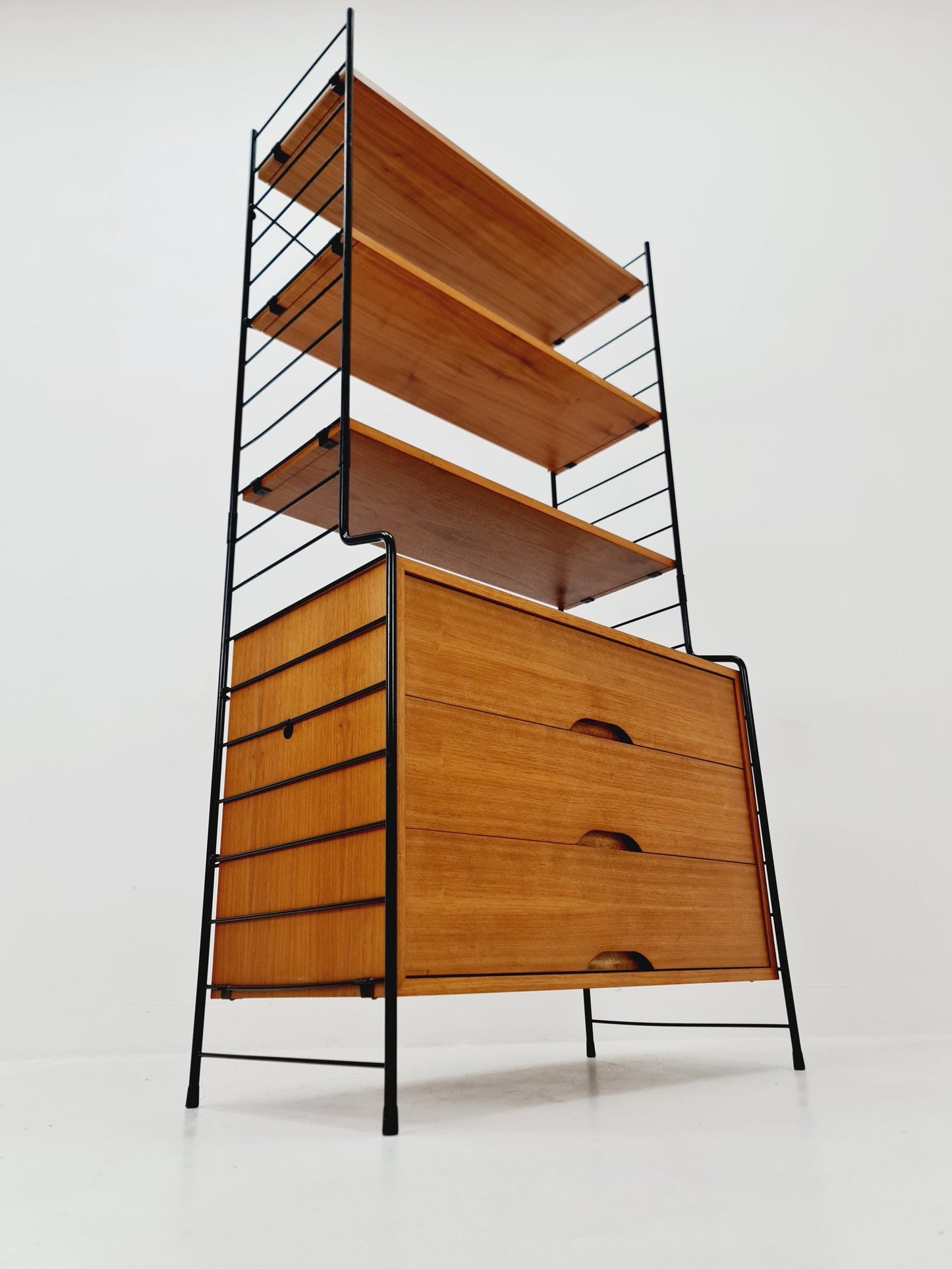 Free standing String shelf-system, bookcase with cabinet teak by WHB Germany, 1950s
