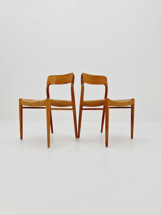 Vintage Danish Oak dining charis by Niels Otto Moller Model 75, 1960s, set of 2
