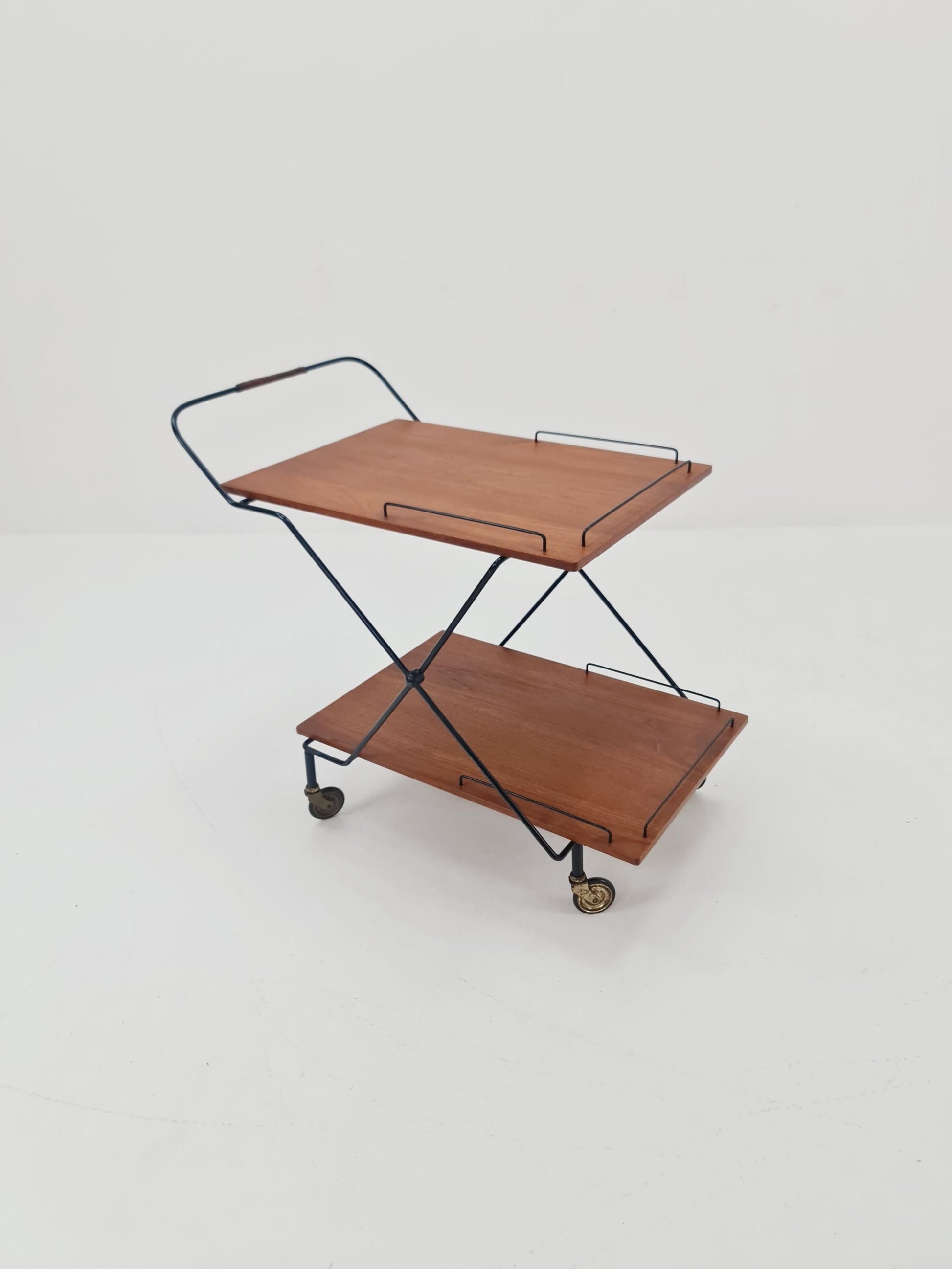 Vintage Danish mid century trolley bar cart in teak & metal, 1960s