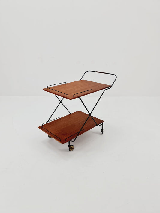 Vintage Danish mid century trolley bar cart in teak & metal, 1960s