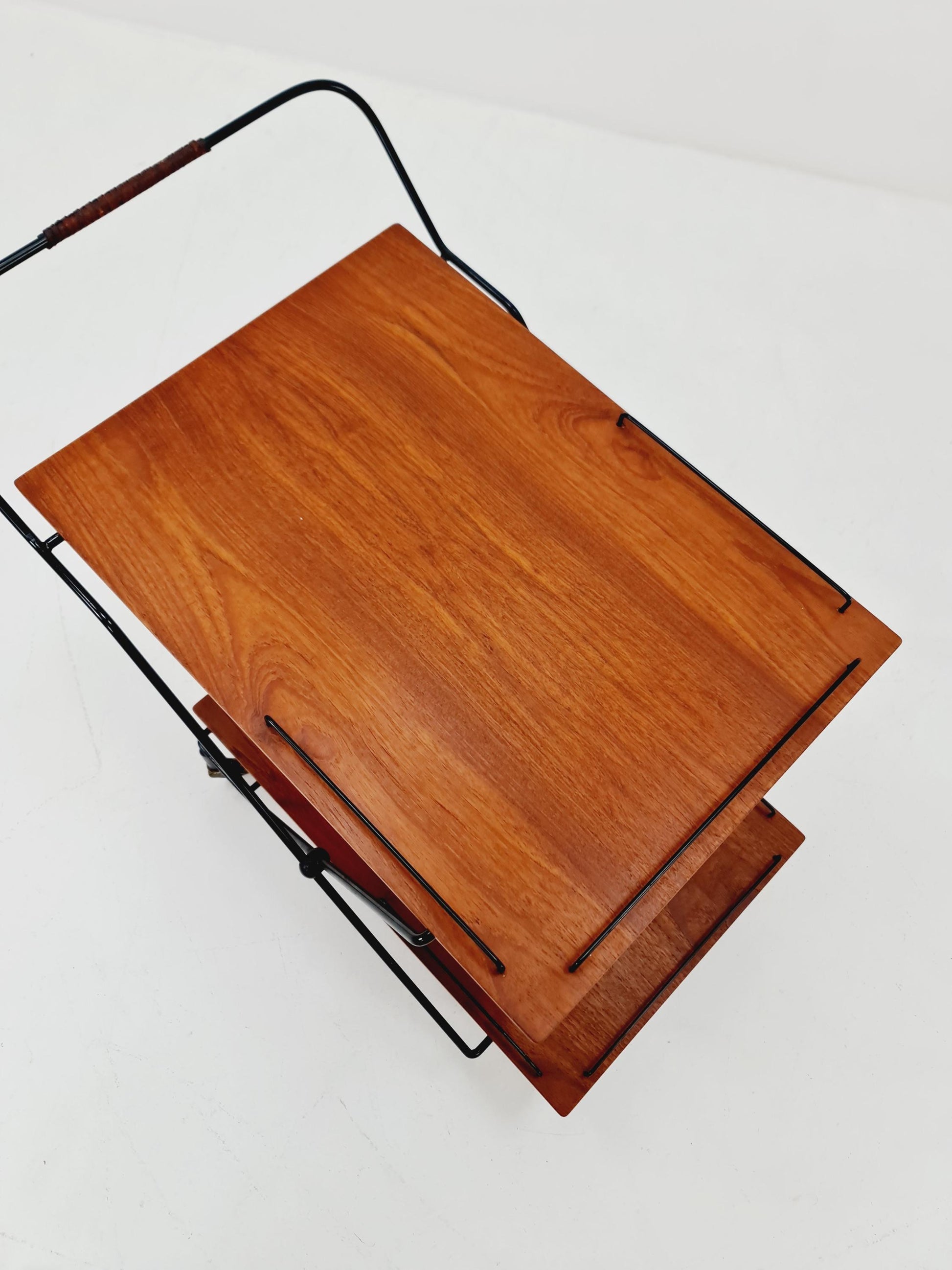 Vintage Danish mid century trolley bar cart in teak & metal, 1960s