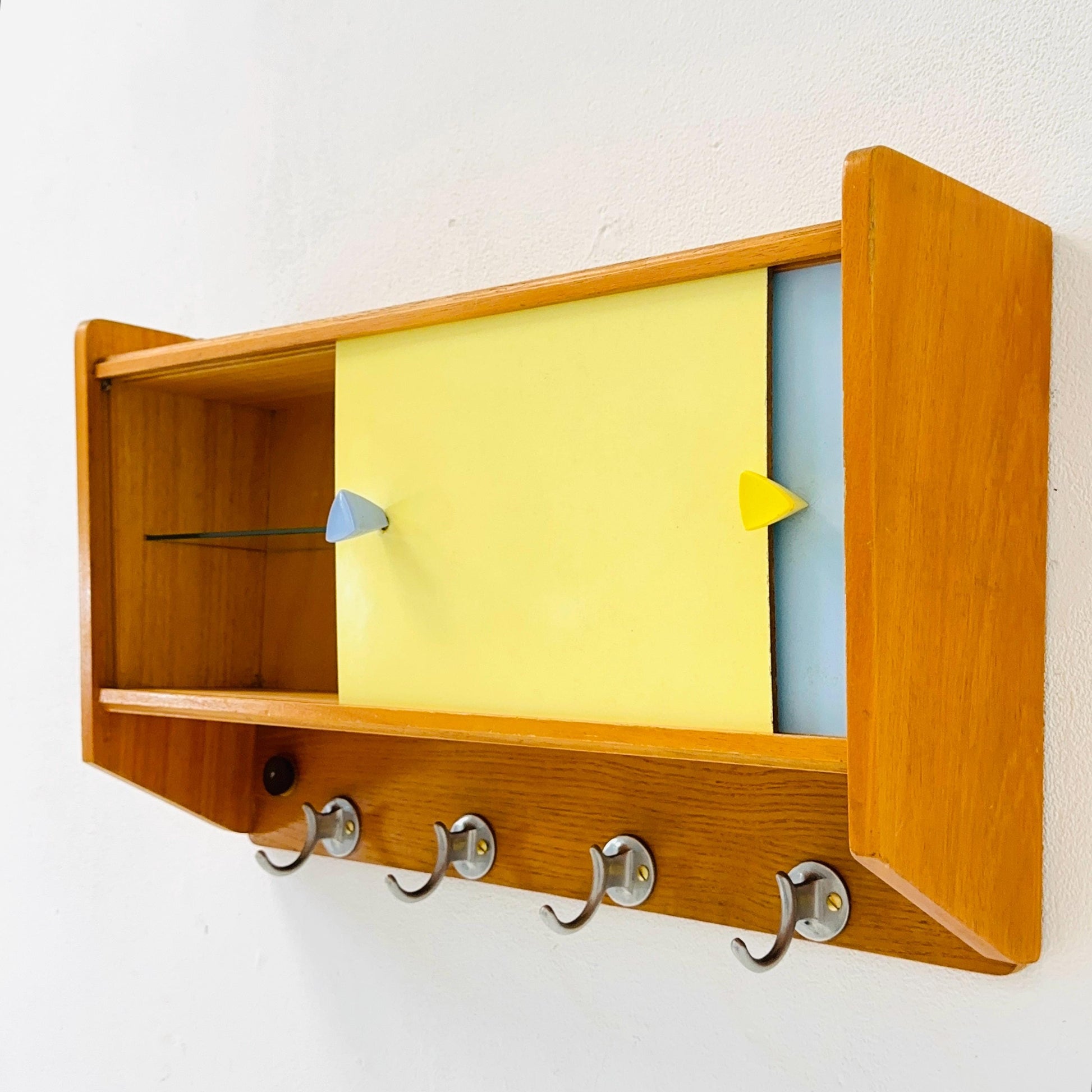 Vintage kitchen wooden wall cabinet colorful, medicine cabinet , 1960s Germany