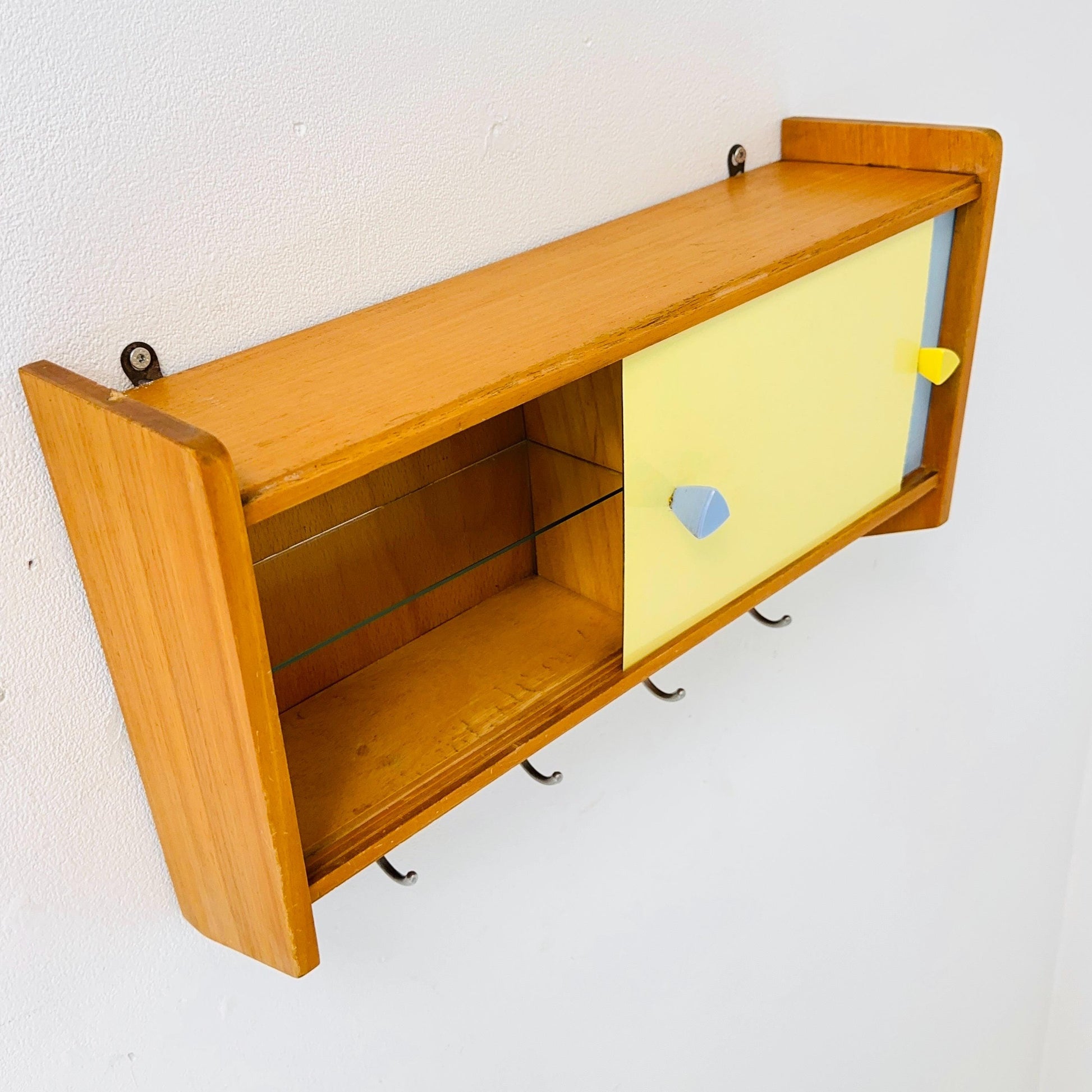 Vintage kitchen wooden wall cabinet colorful, medicine cabinet , 1960s Germany