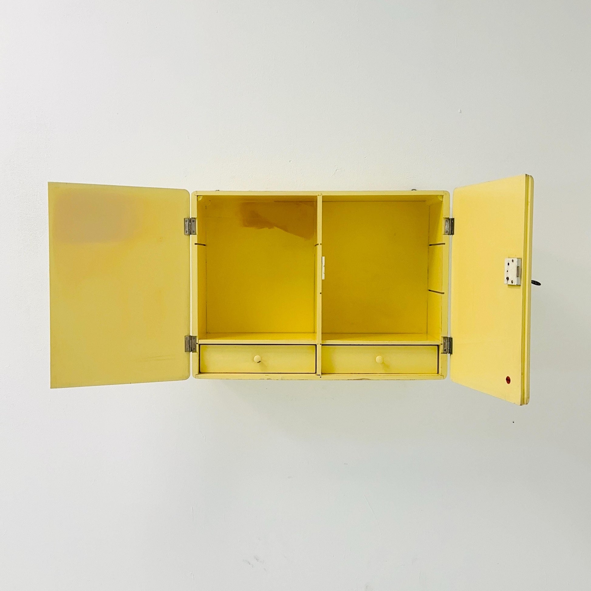 Vintage kitchen wooden wall cabinet yellow, medicine cabinet , 1960s Germany