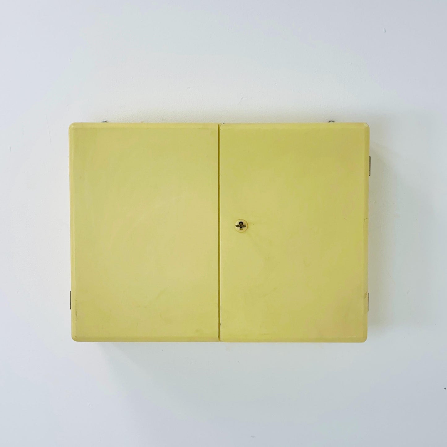 Vintage kitchen wooden wall cabinet yellow, medicine cabinet , 1960s Germany