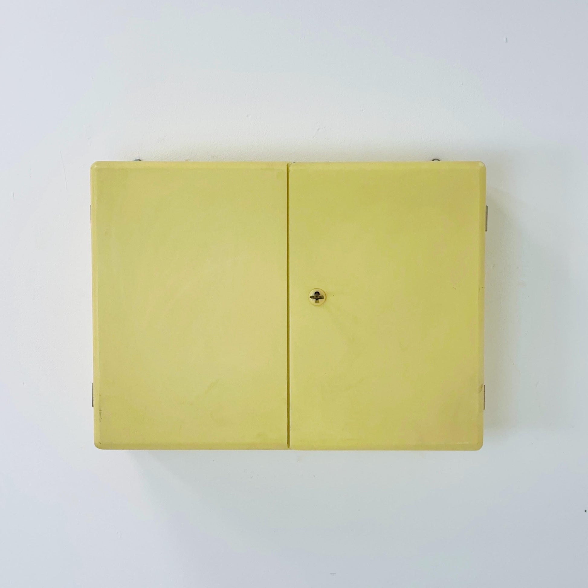Vintage kitchen wooden wall cabinet yellow, medicine cabinet , 1960s Germany