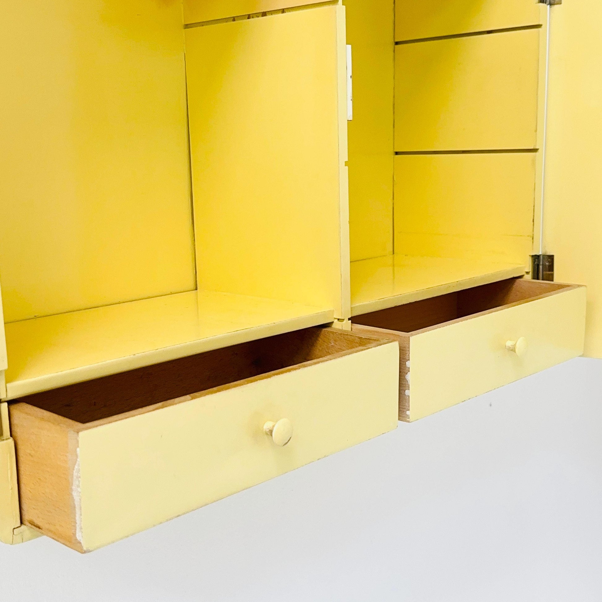 Vintage kitchen wooden wall cabinet yellow, medicine cabinet , 1960s Germany