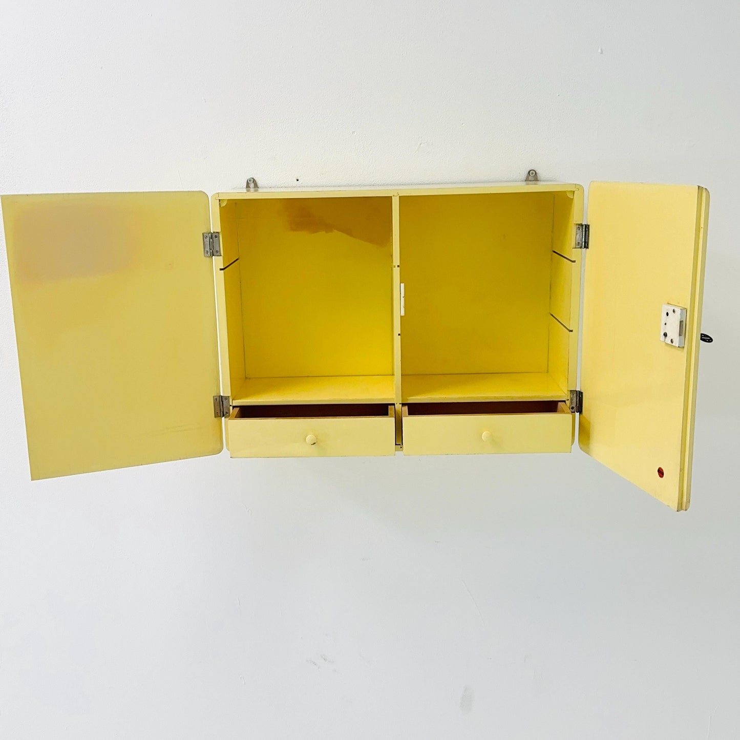 Vintage kitchen wooden wall cabinet yellow, medicine cabinet , 1960s Germany