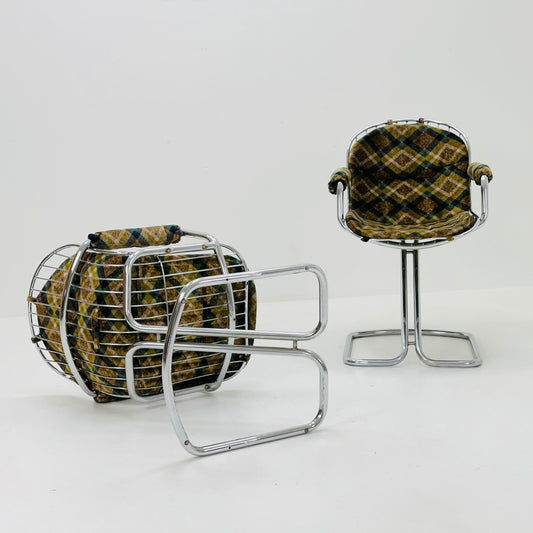 1 of 3 Gastone Rinaldi Space Age Chrome & Velvet Dining Room Chairs, 1970s