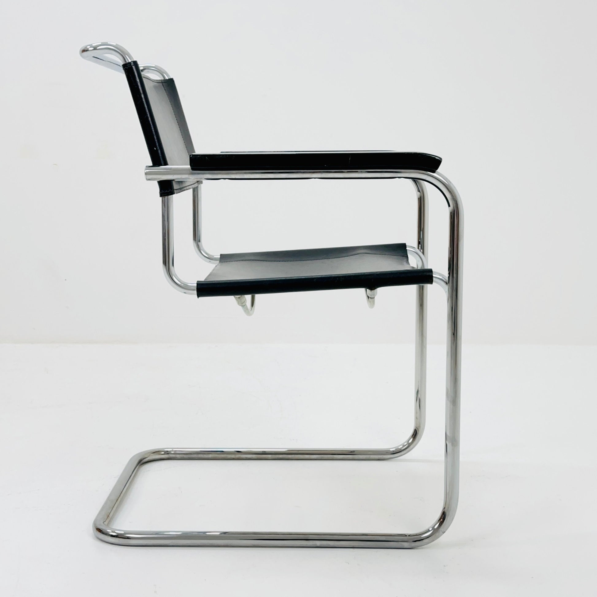 Mid century Bauhaus black leather iconic S34 armchair by mart Stam for Thonet 1980s