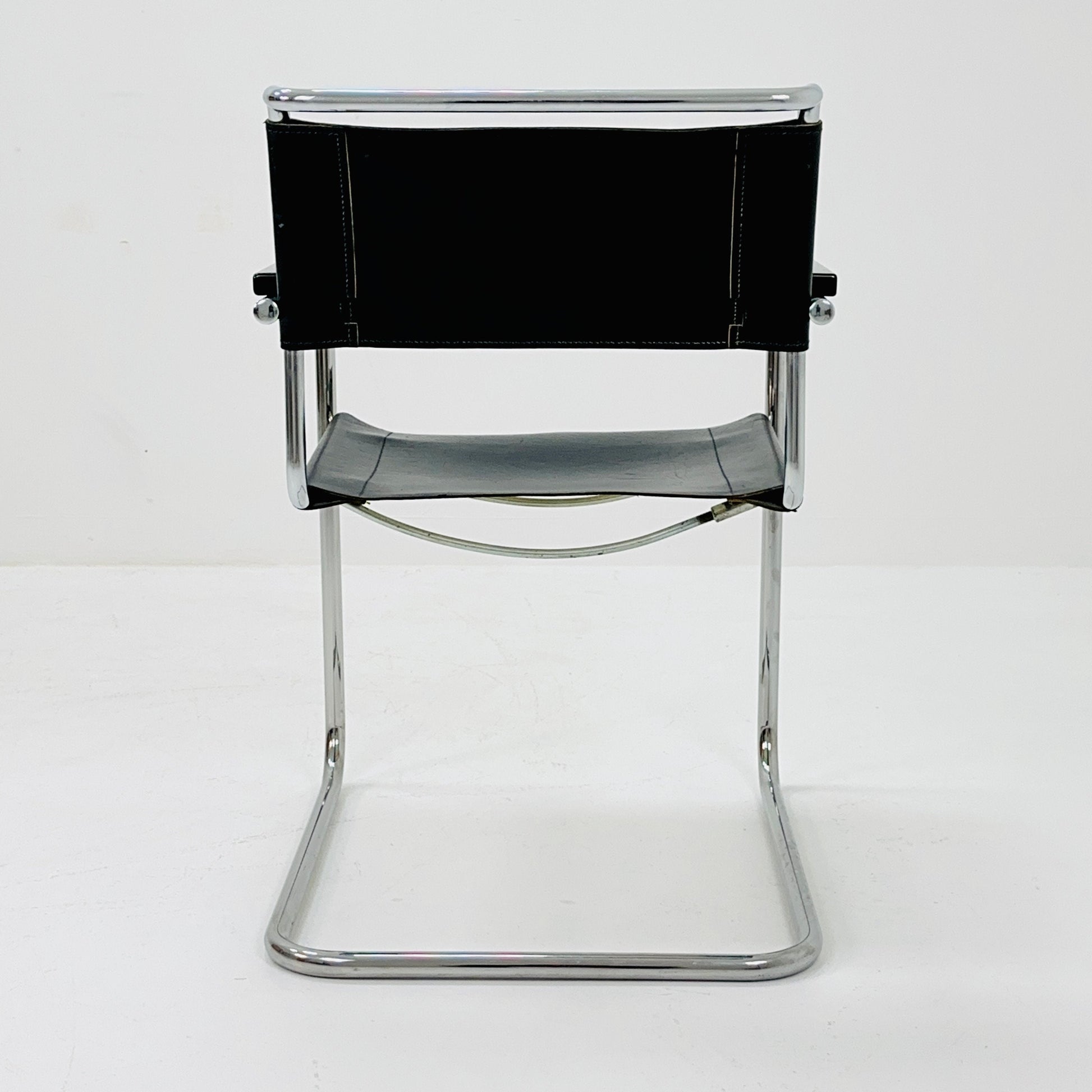 Mid century Bauhaus black leather iconic S34 armchair by mart Stam for Thonet 1980s
