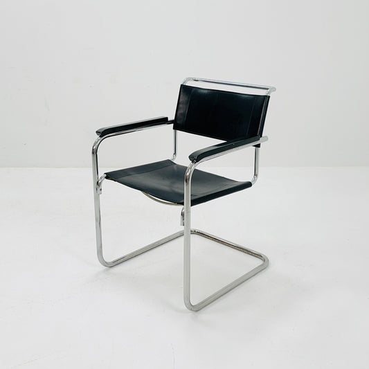 Mid century Bauhaus black leather iconic S34 armchair by mart Stam for Thonet 1980s