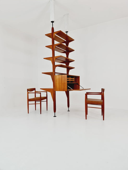 Two sides Midcentury Danish teak free standing room divider shelving Unit, by Poul Cadovius, 1960s