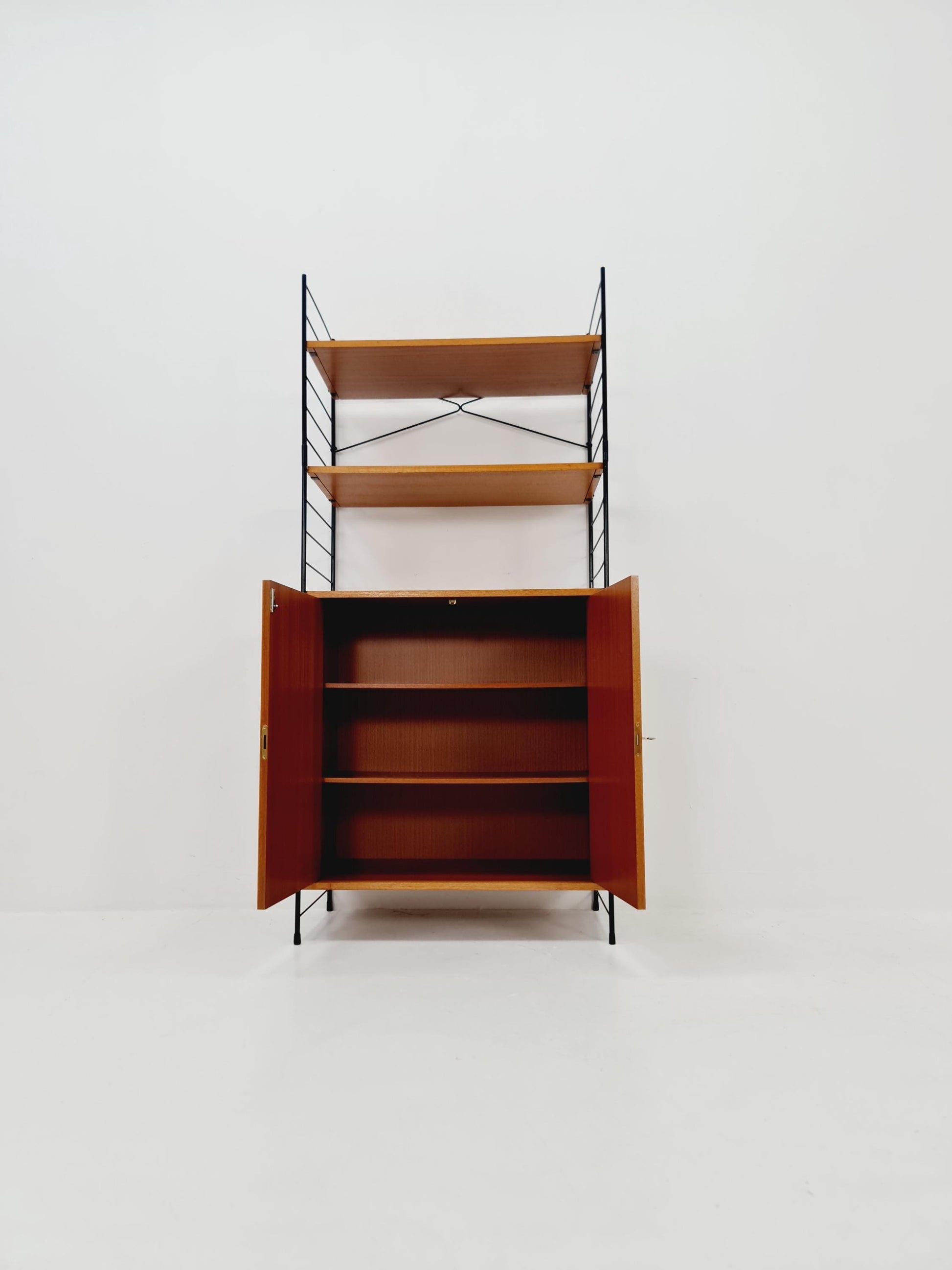 Free standing String shelf-system, bookcase with cabinet teak by WHB Germany, 1950s