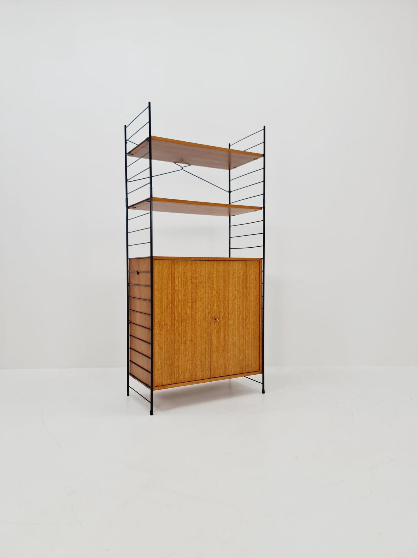 Free standing String shelf-system, bookcase with cabinet teak by WHB Germany, 1950s