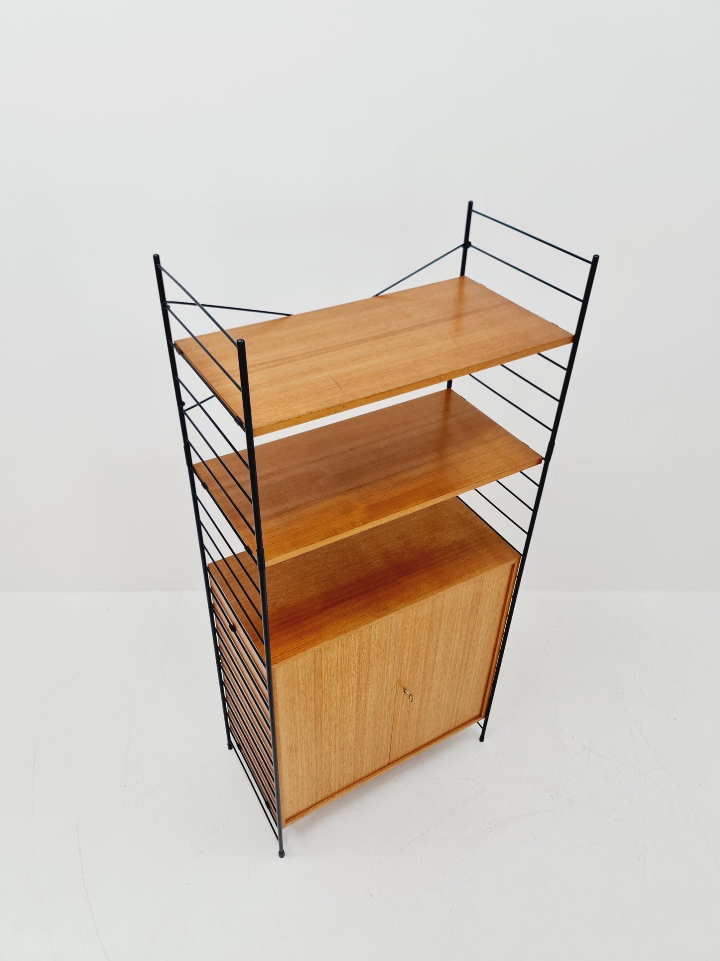 Free standing String shelf-system, bookcase with cabinet teak by WHB Germany, 1950s