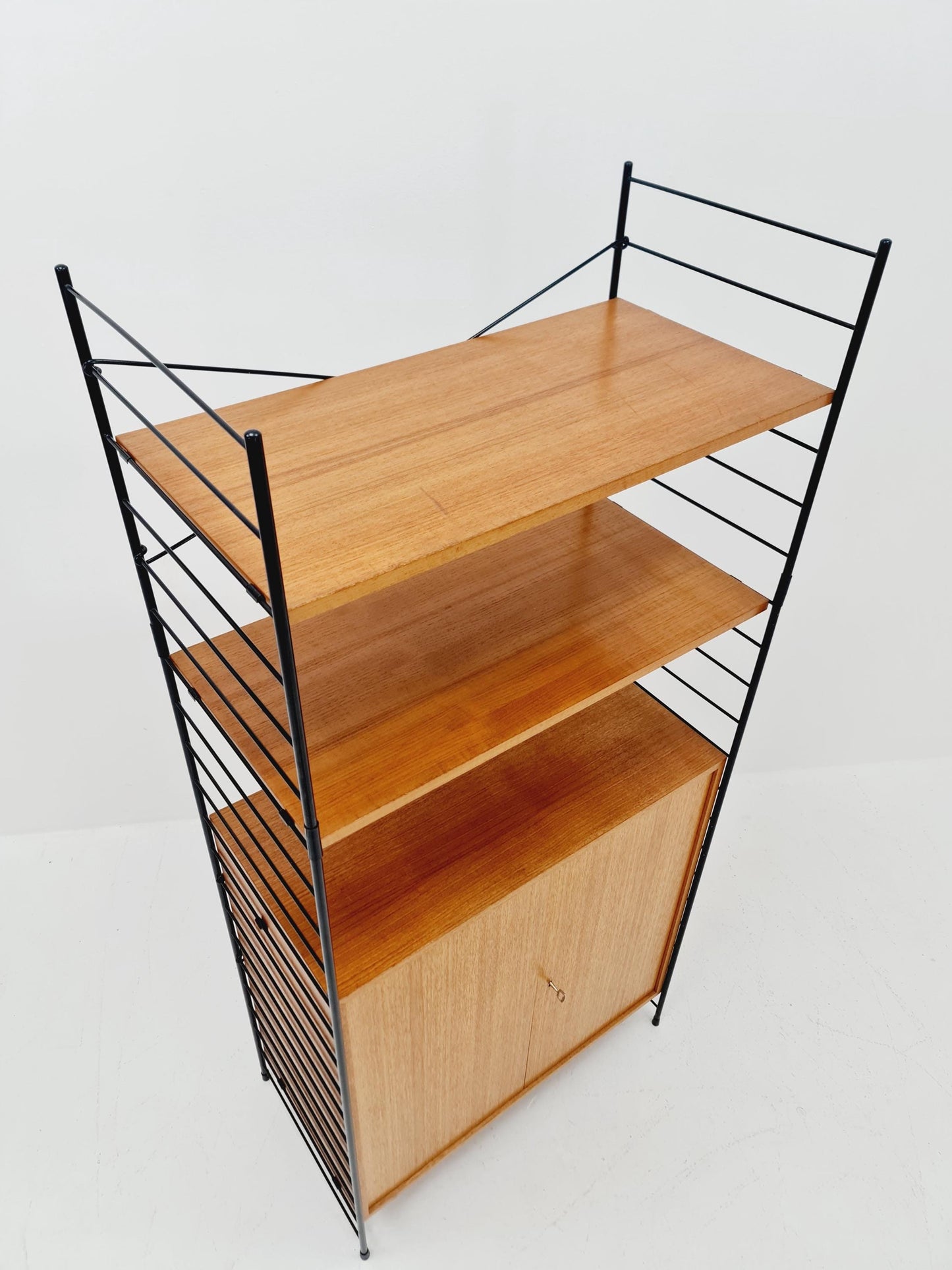 Free standing String shelf-system, bookcase with cabinet teak by WHB Germany, 1950s