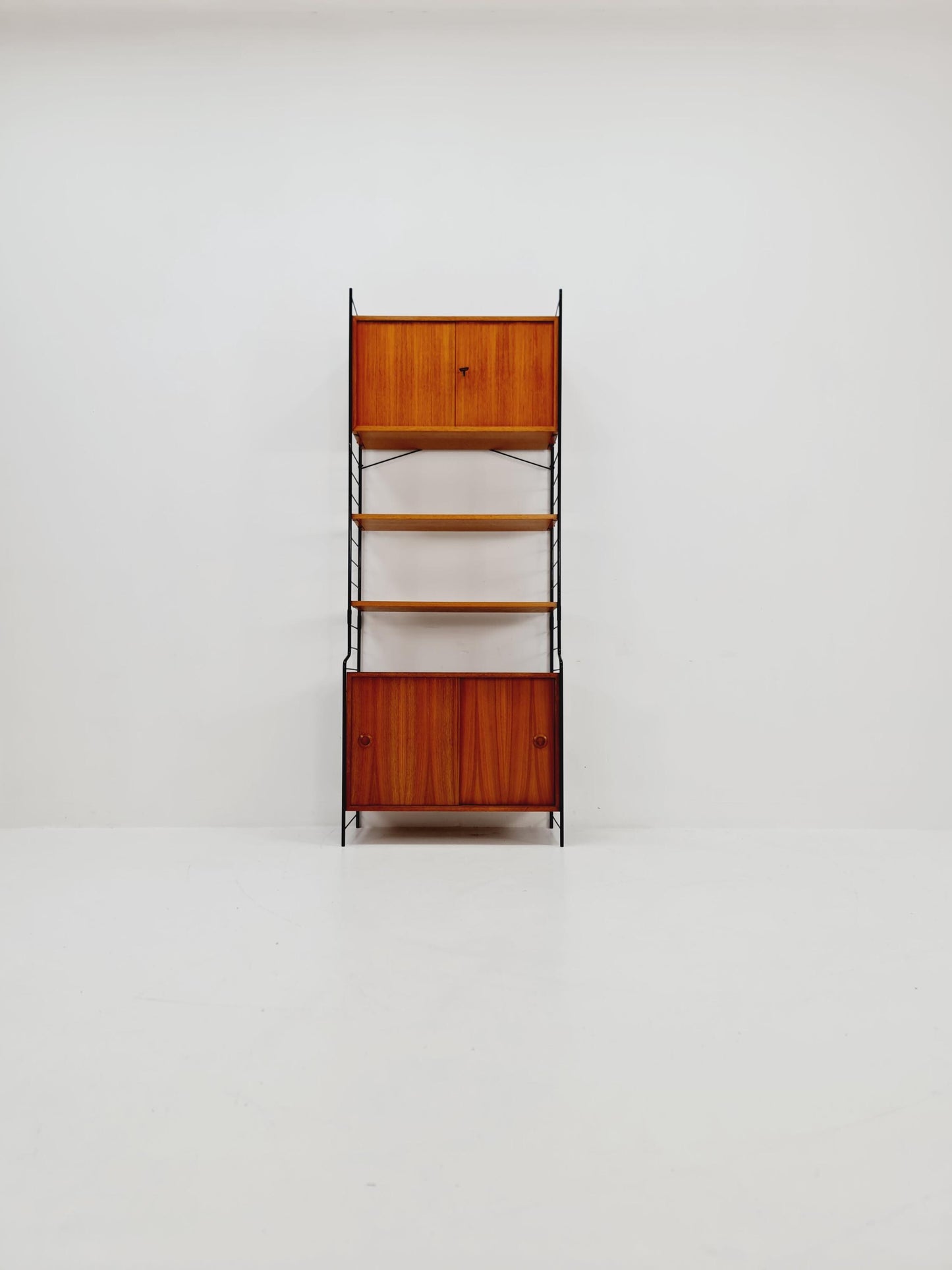 Free standing String shelf-system, bookcase with cabinet teak by WHB Germany, 1950s