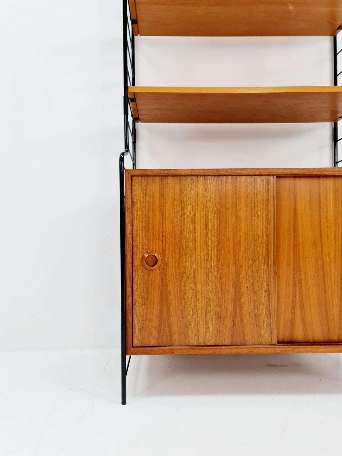 Free standing String shelf-system, bookcase with cabinet teak by WHB Germany, 1950s