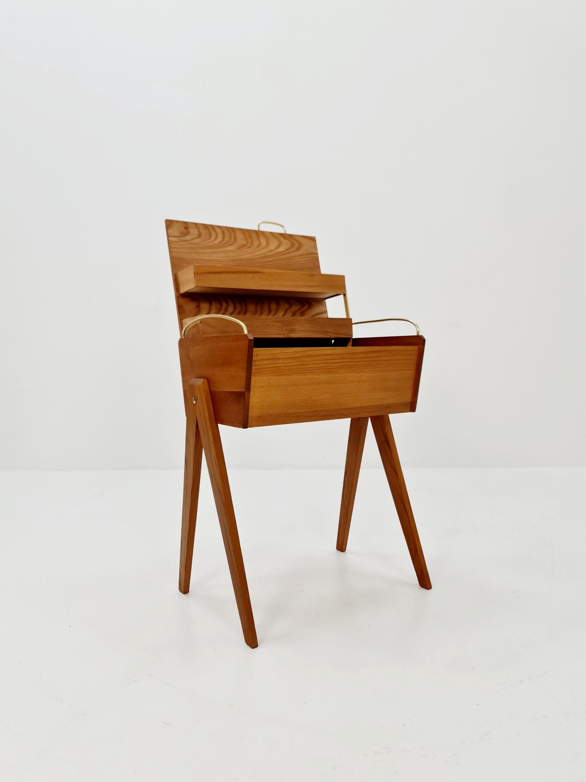 Vintage Ash wood sweing table/ side table cabinet, 1960s