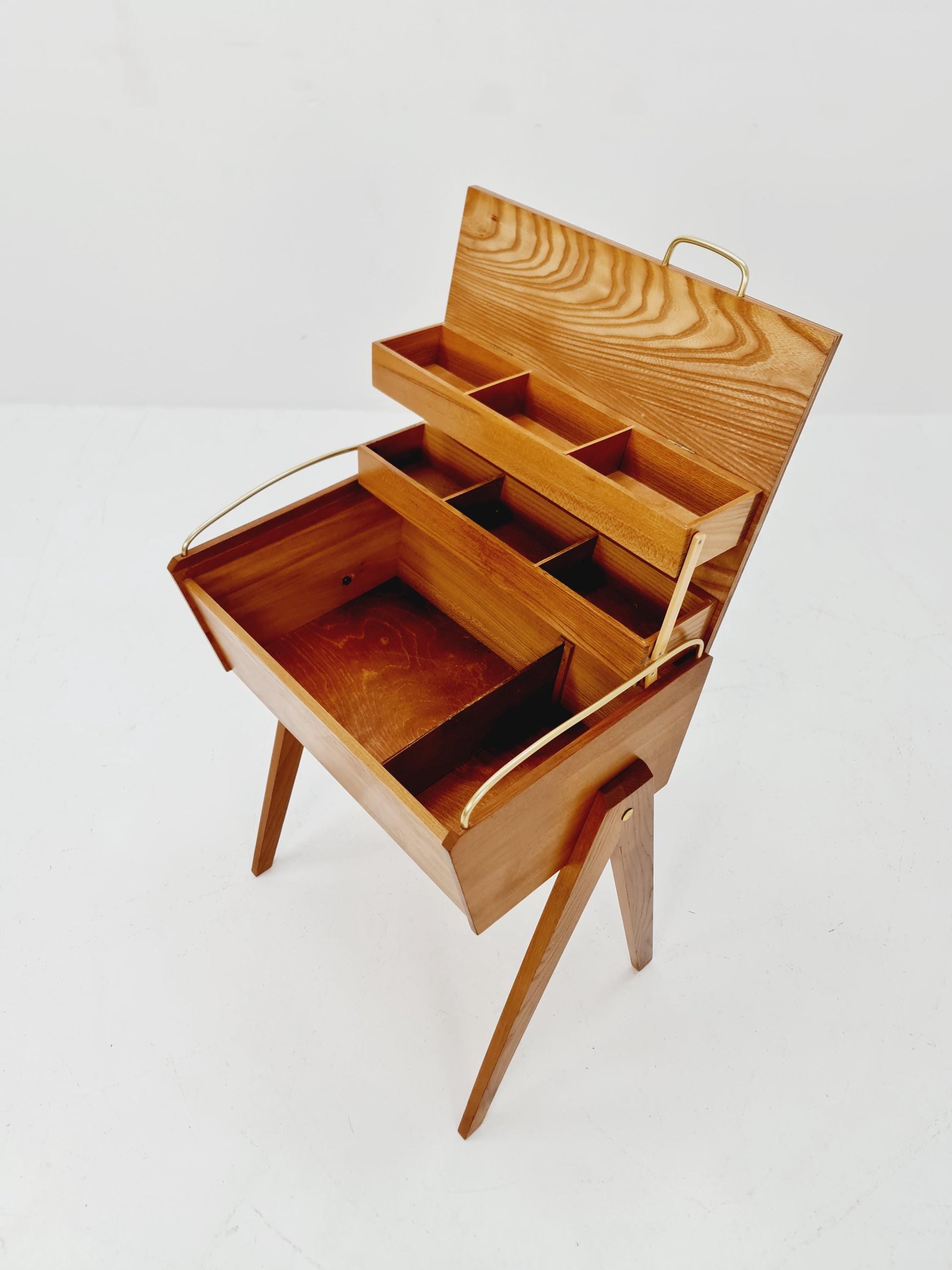 Vintage Ash wood sweing table/ side table cabinet, 1960s