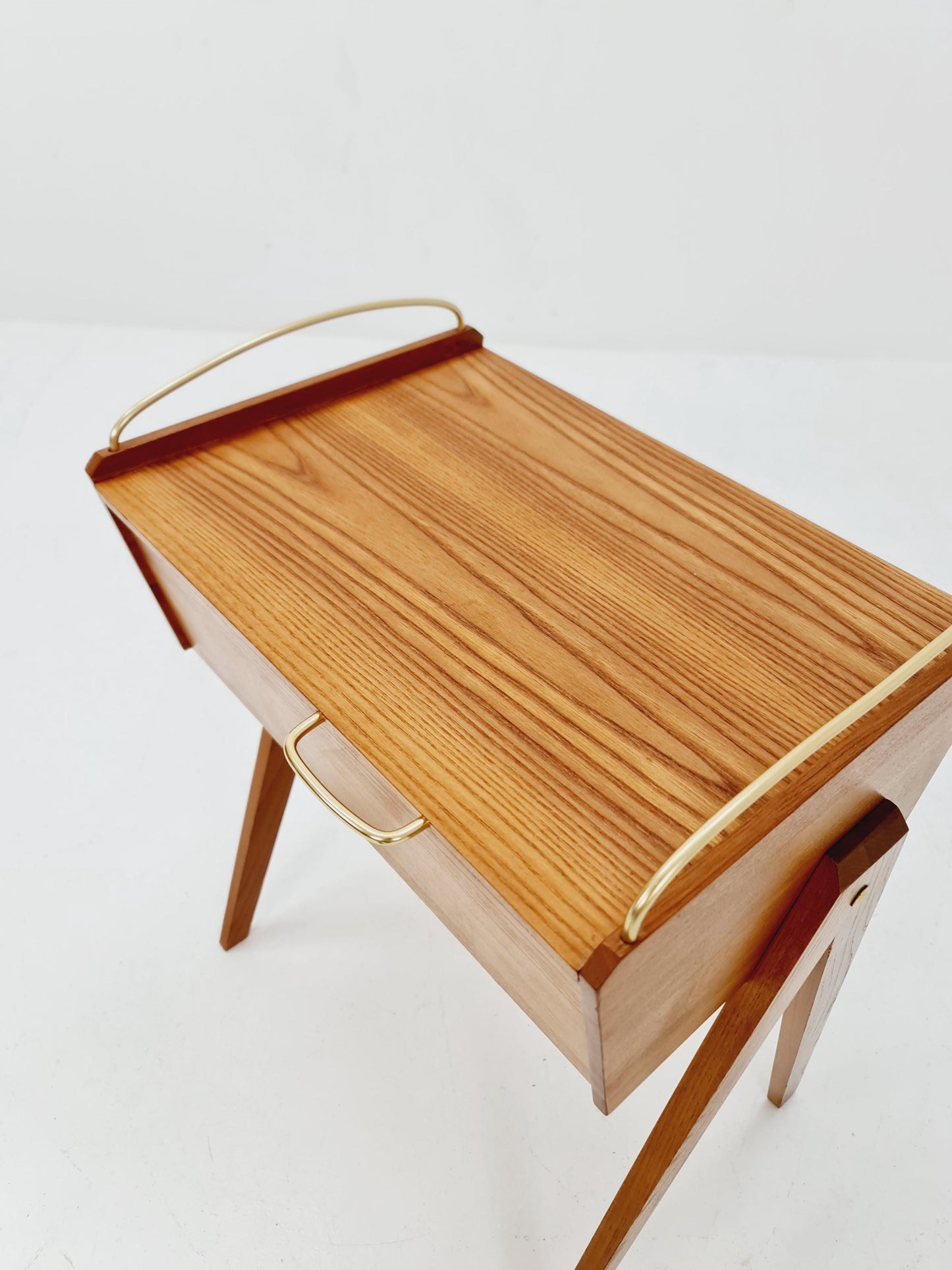Vintage Ash wood sweing table/ side table cabinet, 1960s