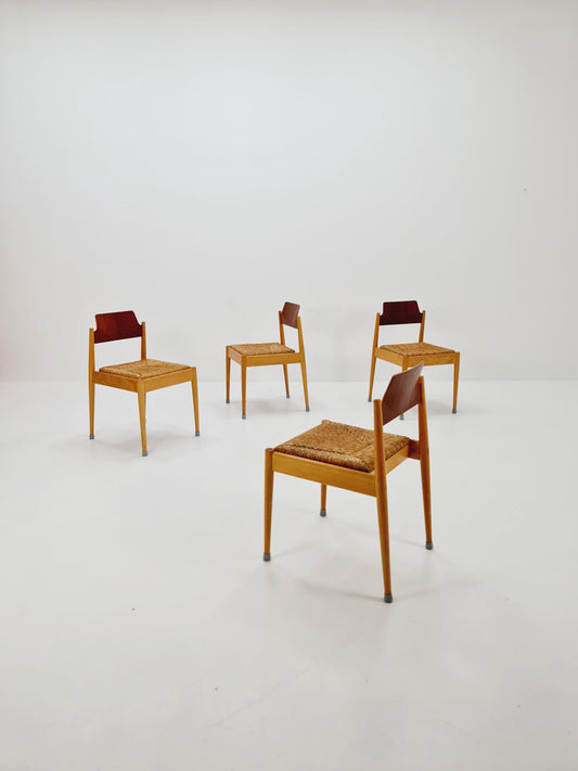 1 of 8 Vintage Teak German Dining Chairs by Egon Eiermann for Wilde and Spieth , 1950s,