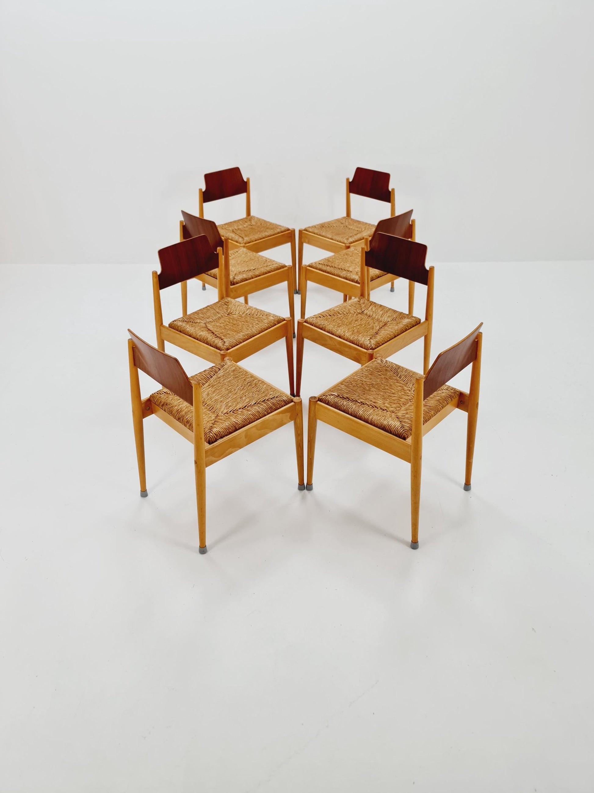 1 of 8 Vintage Teak German Dining Chairs by Egon Eiermann for Wilde and Spieth , 1950s,