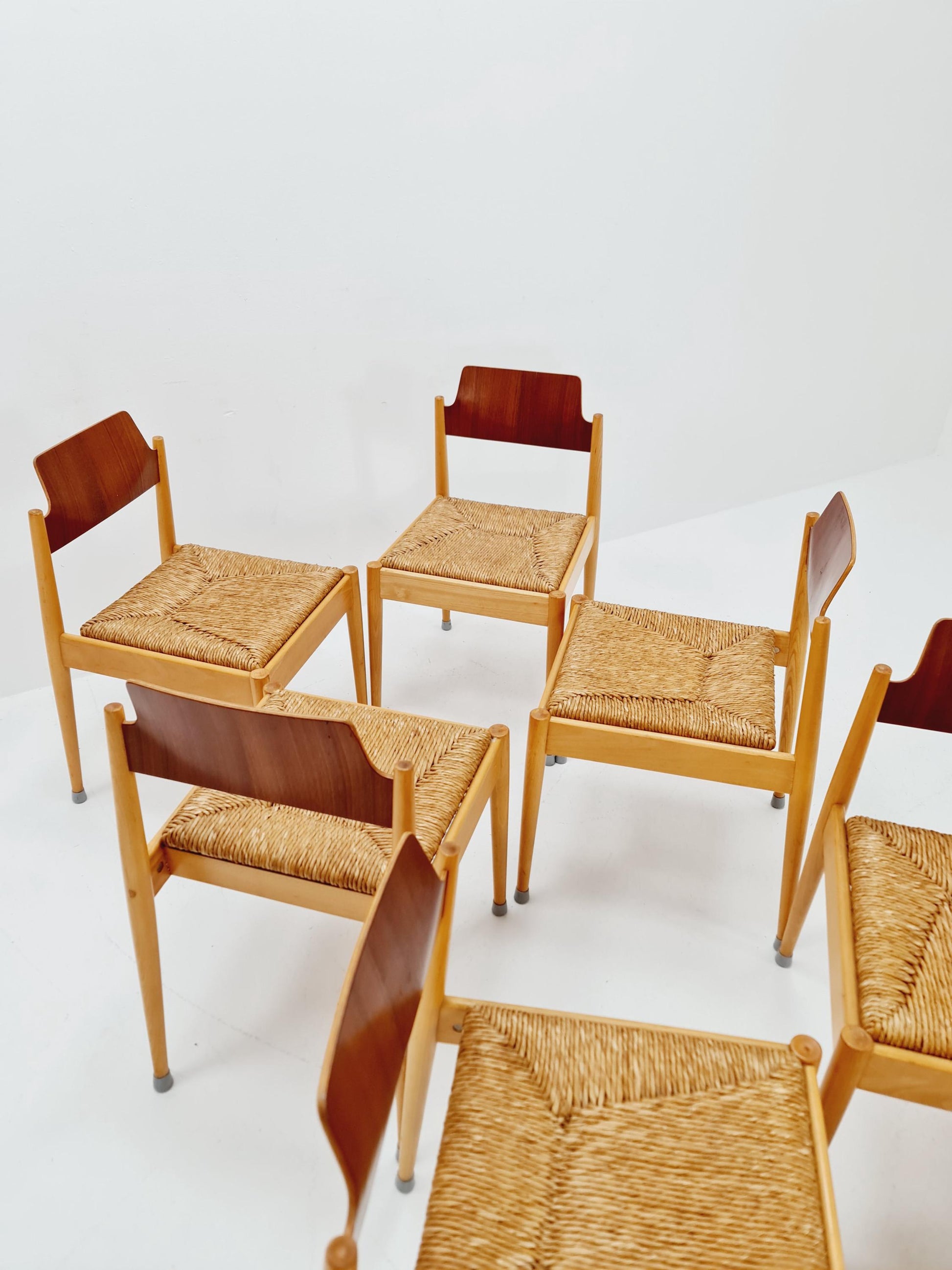1 of 8 Vintage Teak German Dining Chairs by Egon Eiermann for Wilde and Spieth , 1950s,