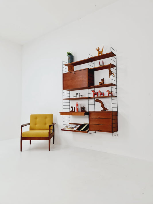 Rare String shelf-system, bookcase teak by WHB Germany, 1950s