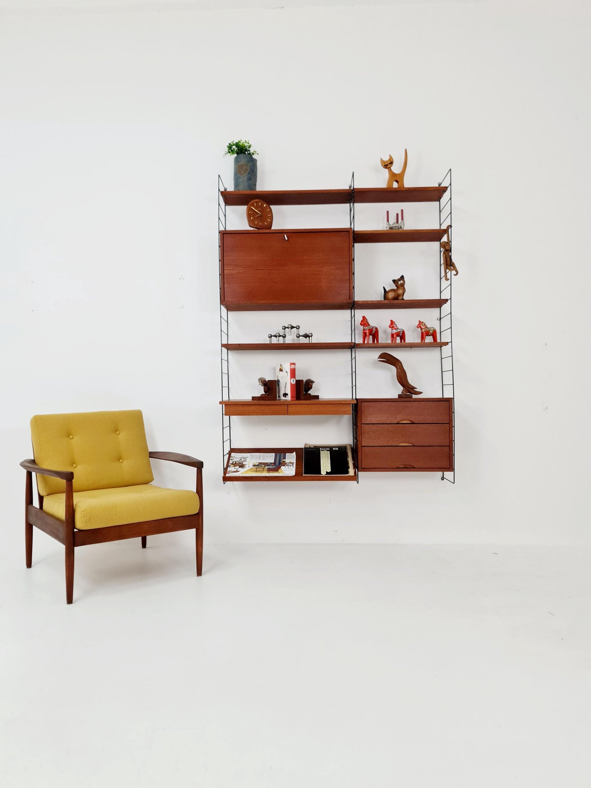 Rare String shelf-system, bookcase teak by WHB Germany, 1950s