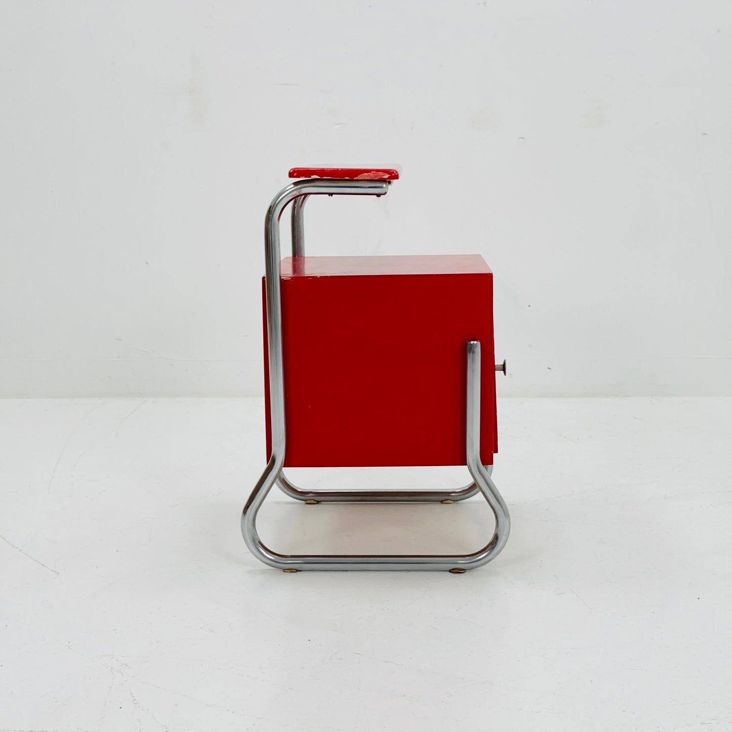 Bauhaus night cabinet/nightstand with shelf in red 1970s