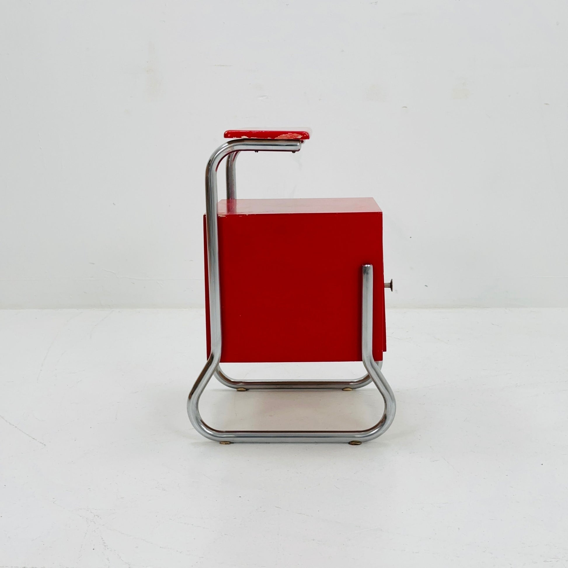 Bauhaus night cabinet/nightstand with shelf in red 1970s