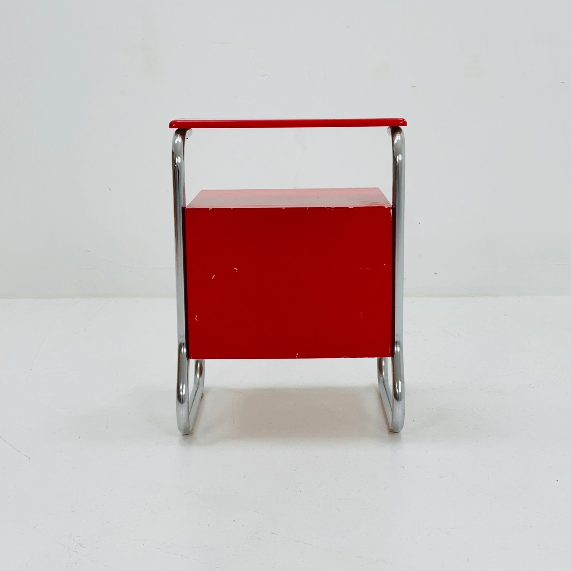 Bauhaus night cabinet/nightstand with shelf in red 1970s