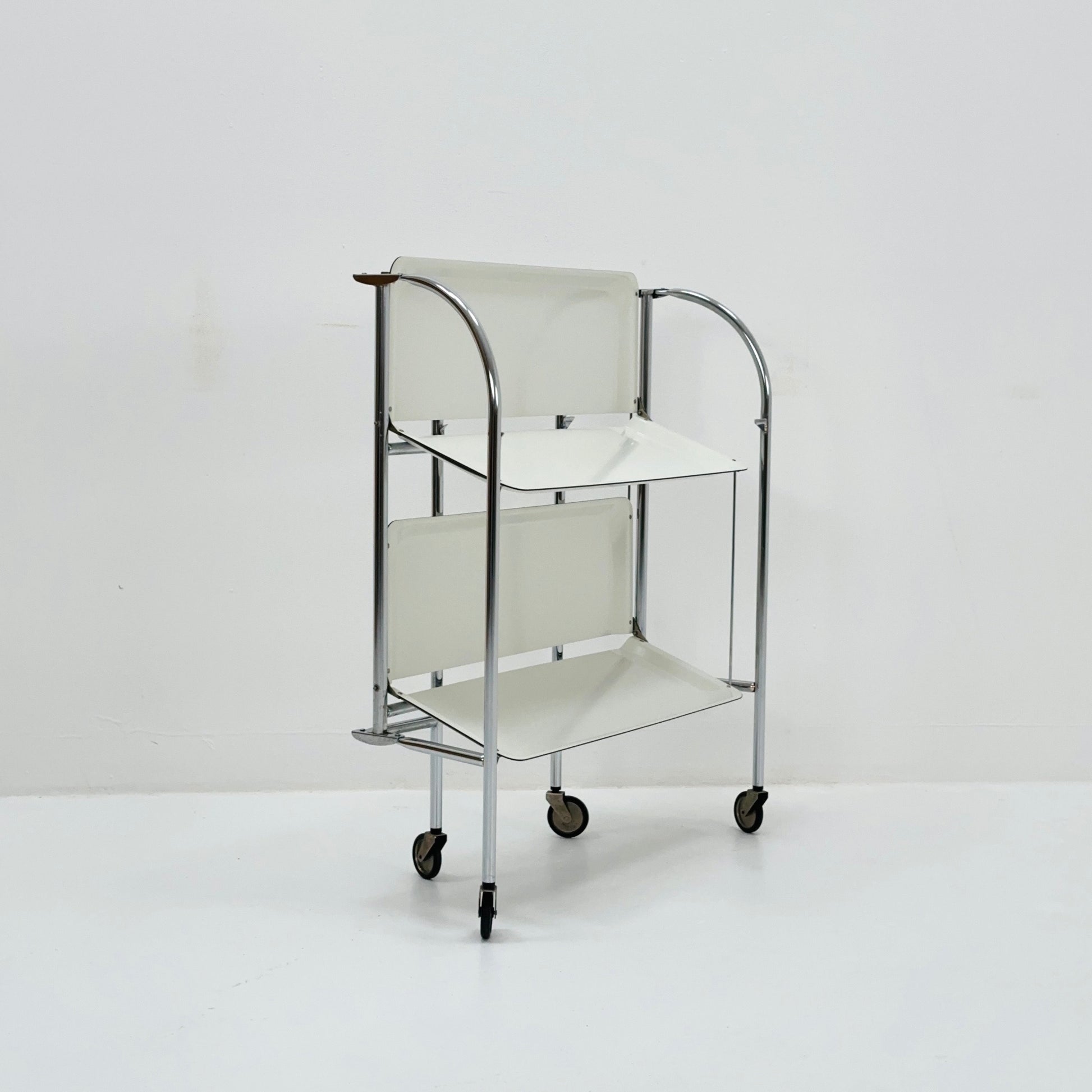 Mid-Century Italian Folding white Plastic & Metal Serving Trolley, 1970s