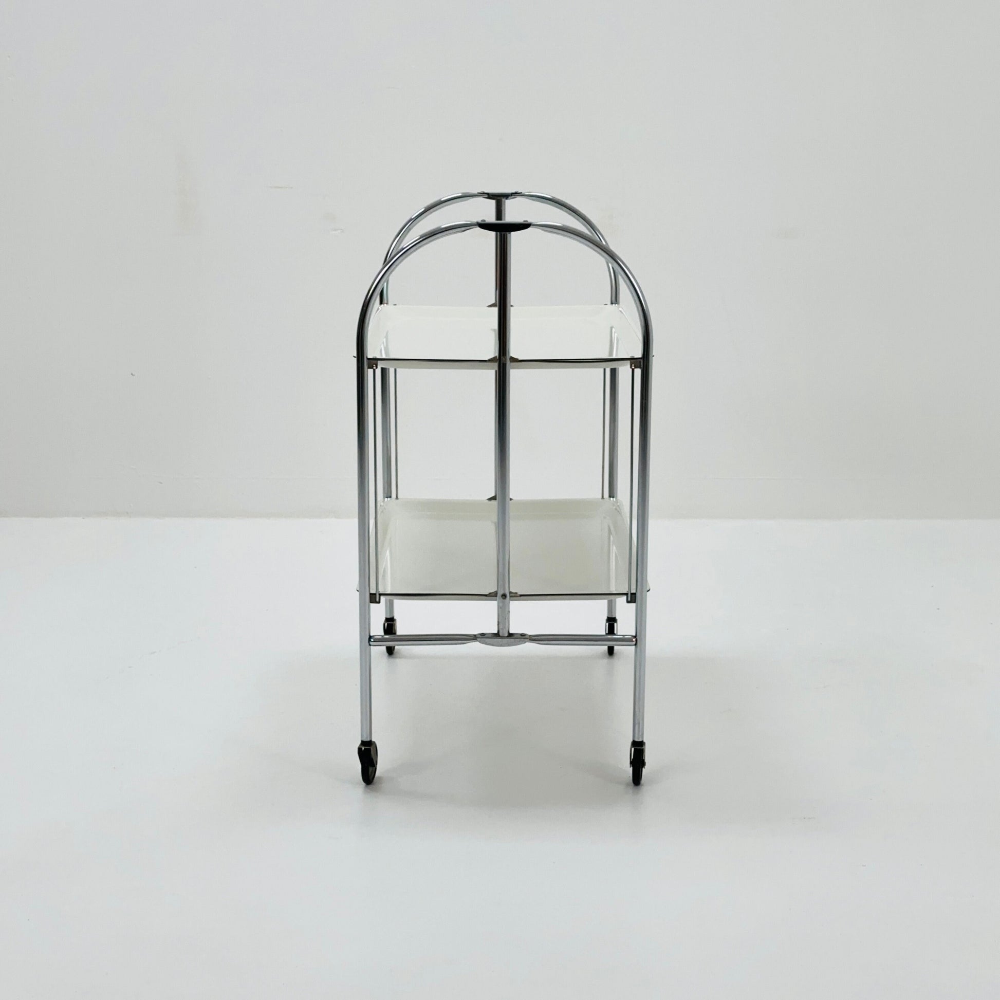 Mid-Century Italian Folding white Plastic & Metal Serving Trolley, 1970s
