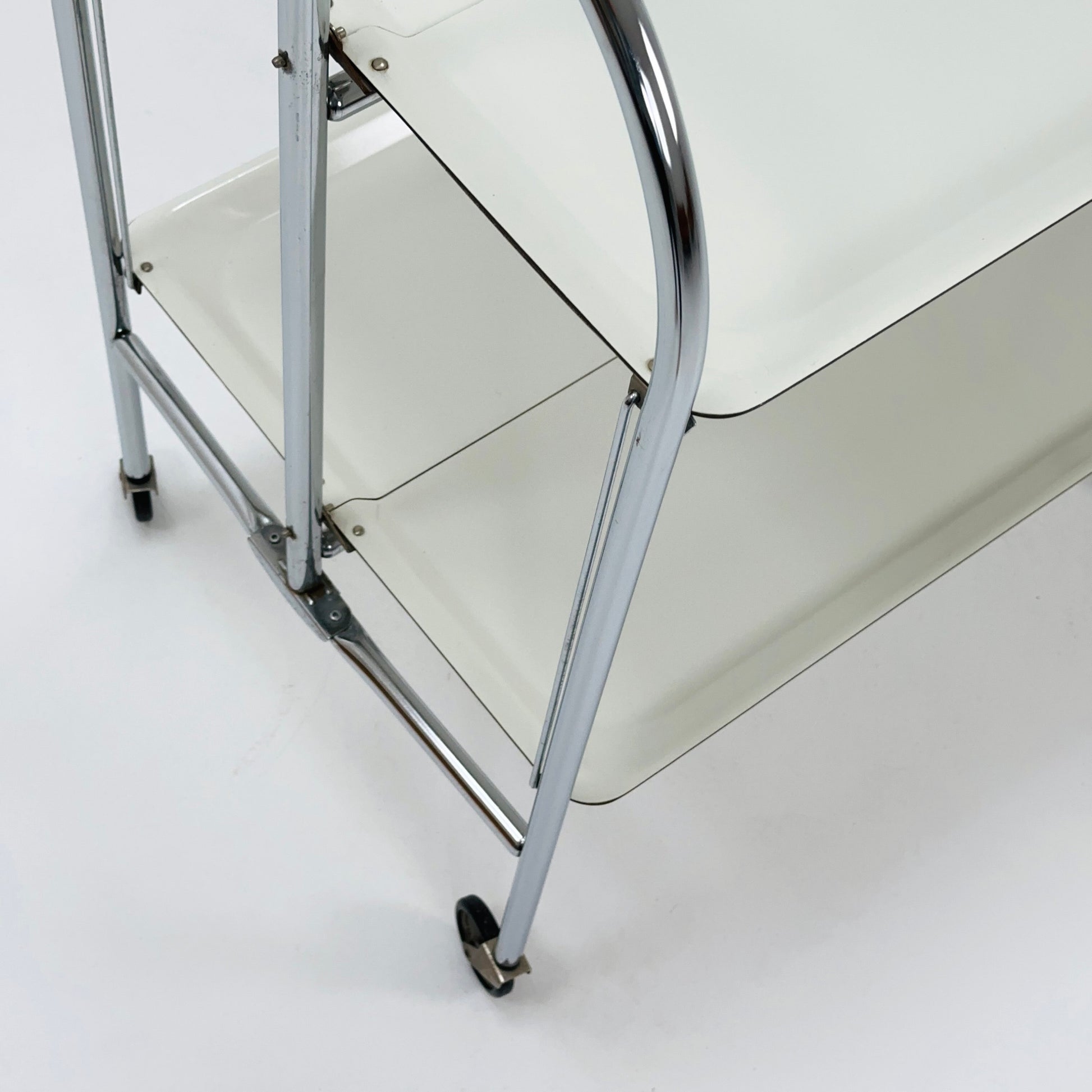 Mid-Century Italian Folding white Plastic & Metal Serving Trolley, 1970s