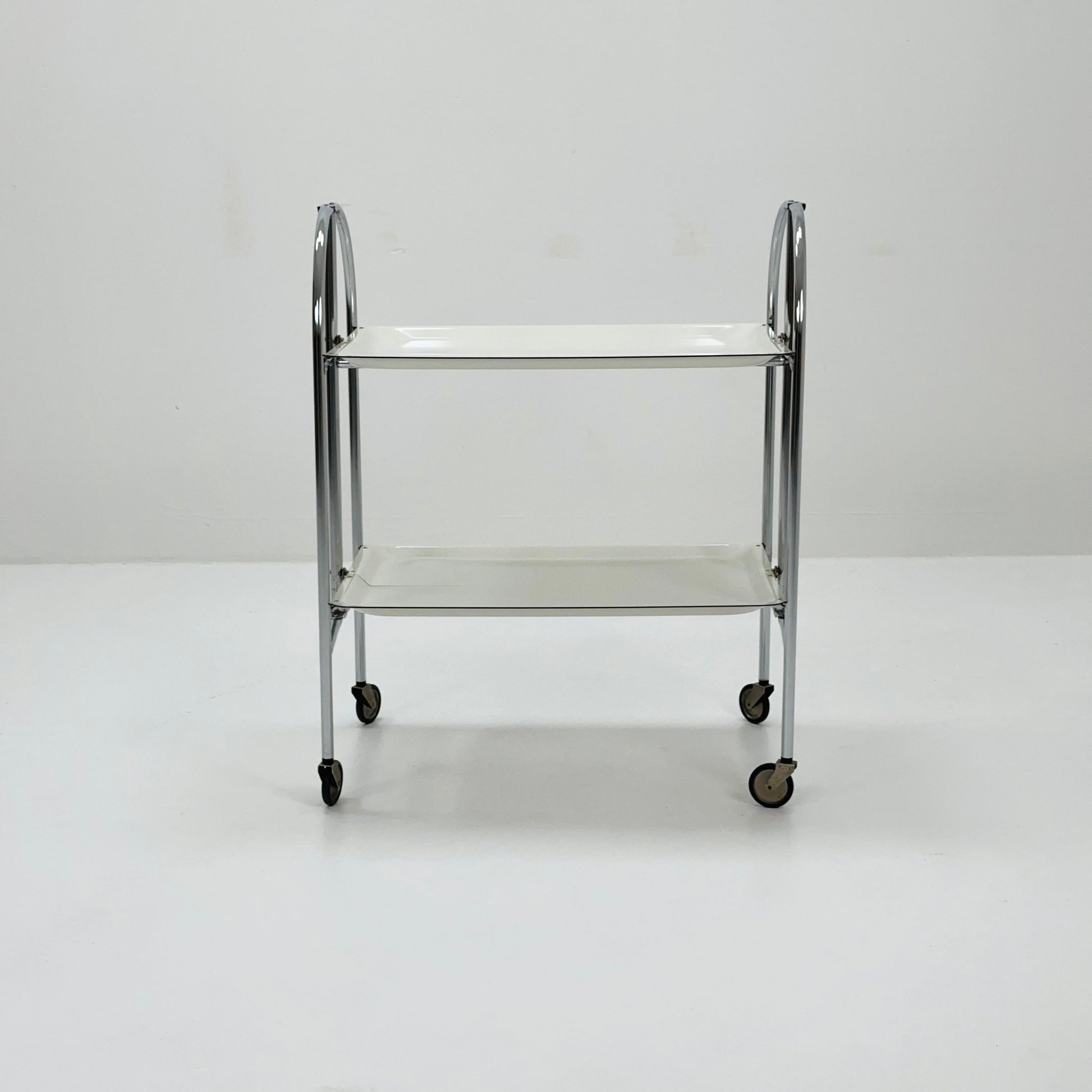 Mid-Century Italian Folding white Plastic & Metal Serving Trolley, 1970s
