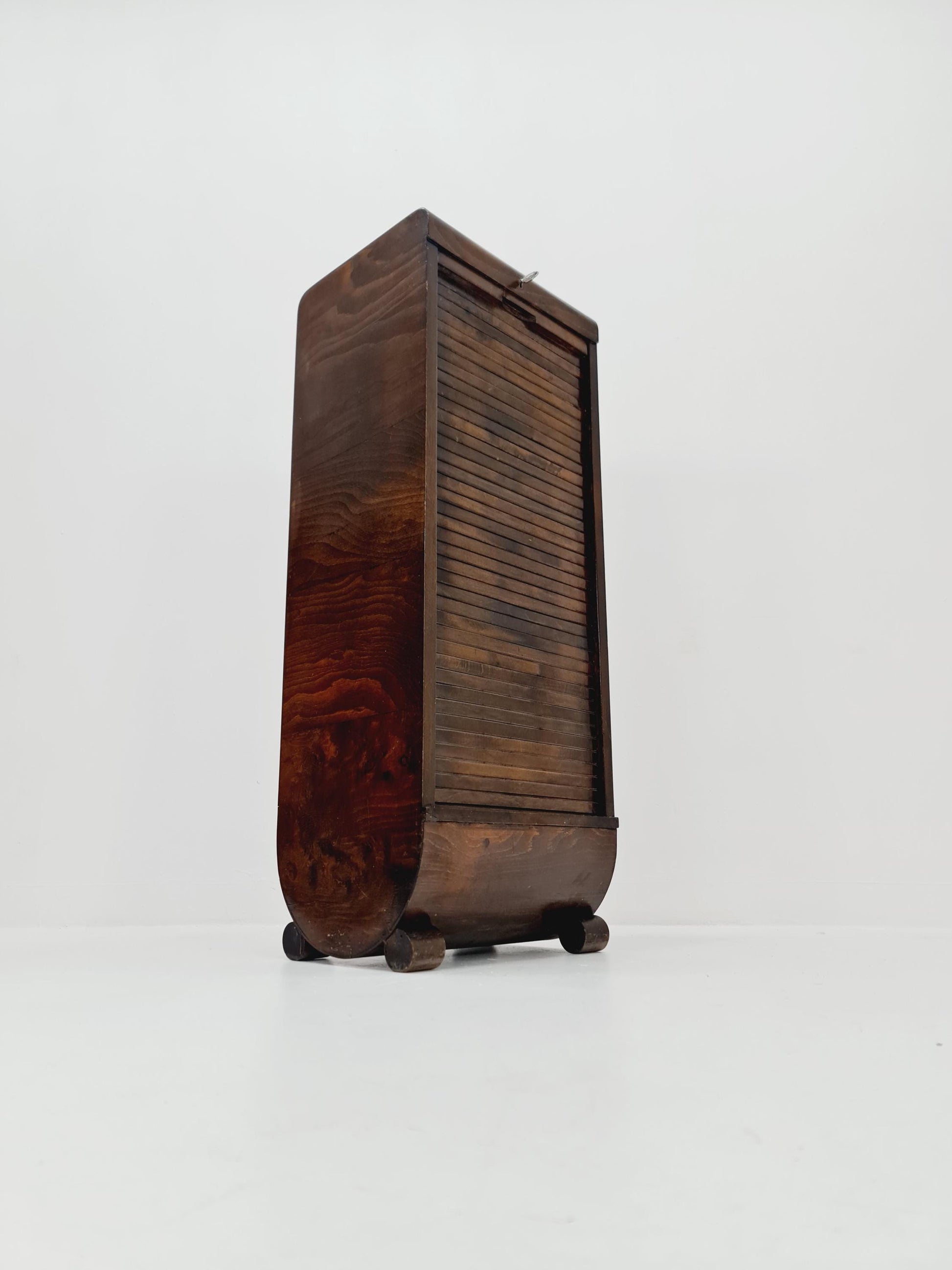 Mid century German roll document cabinet in Wood by Ekawerk Büro Möbel , 1950s