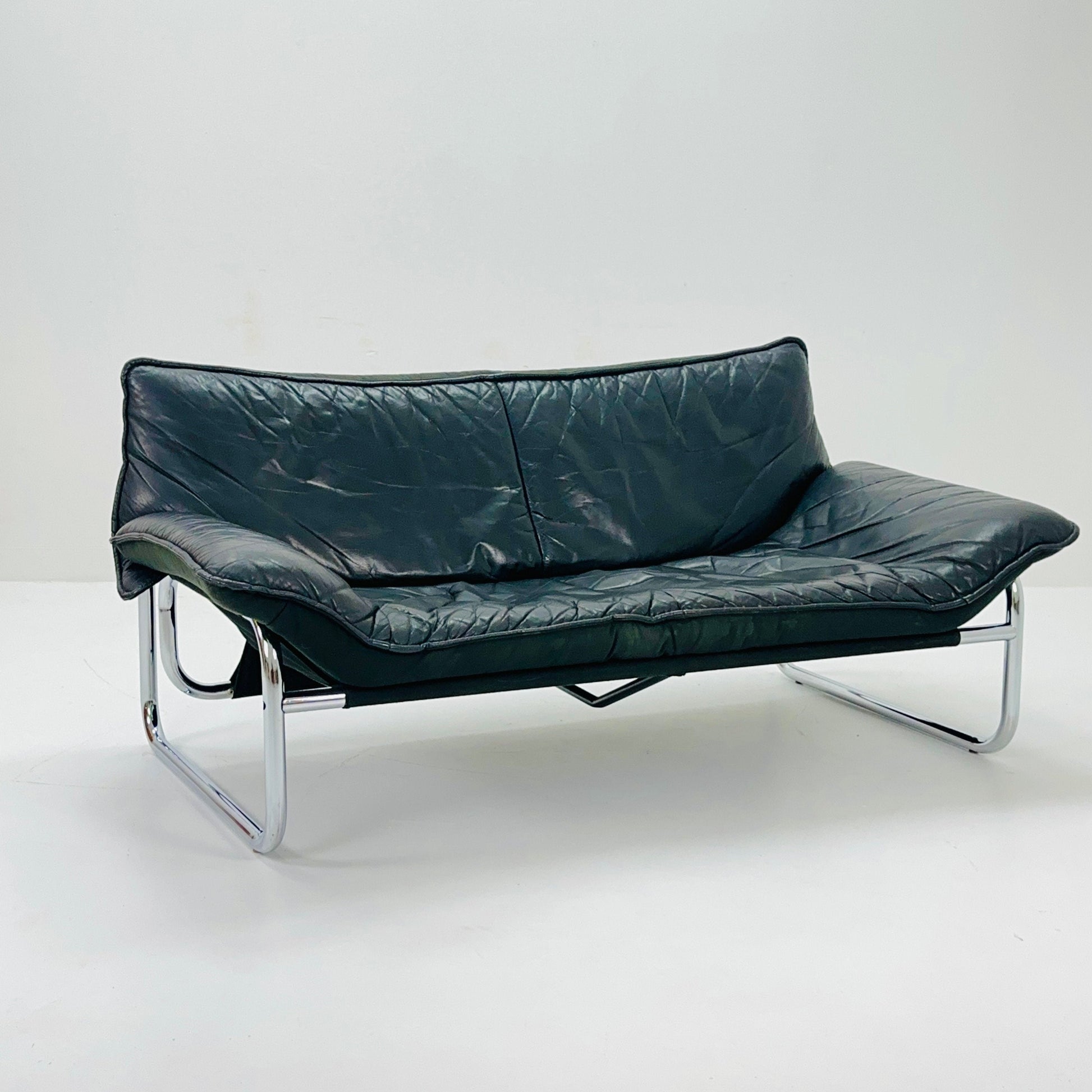 Mid century Black leather sofa by Johan Bertil Häggström for Ikea 1980s Sweden