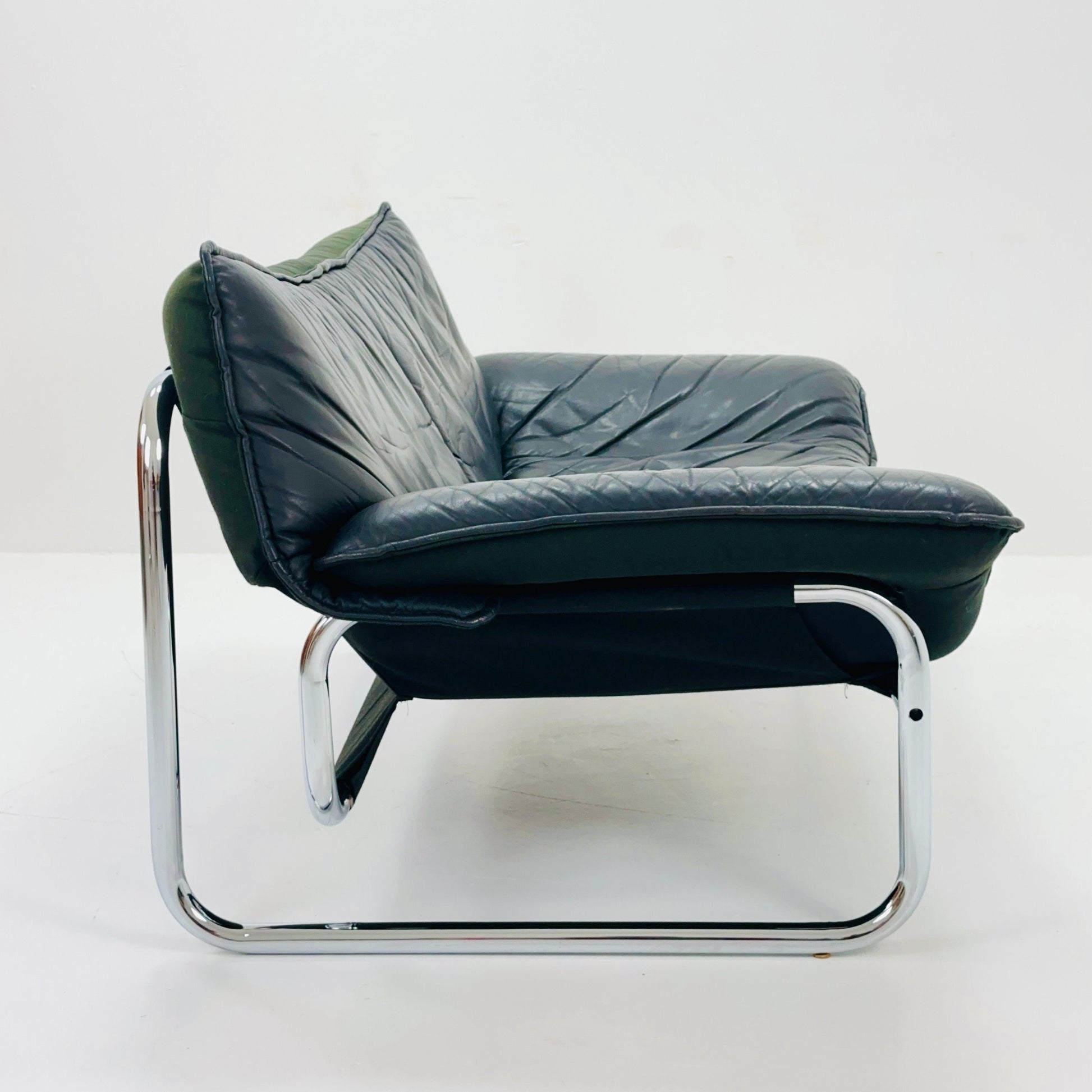 Mid century Black leather sofa by Johan Bertil Häggström for Ikea 1980s Sweden