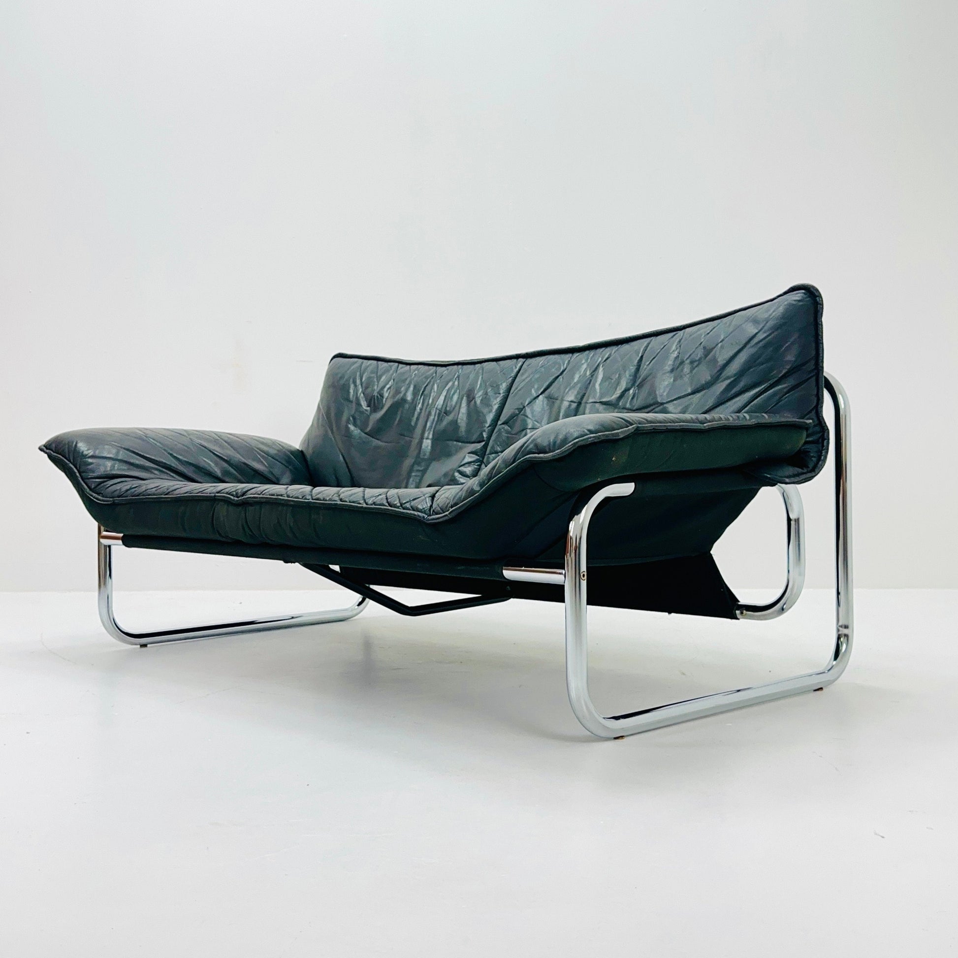 Mid century Black leather sofa by Johan Bertil Häggström for Ikea 1980s Sweden