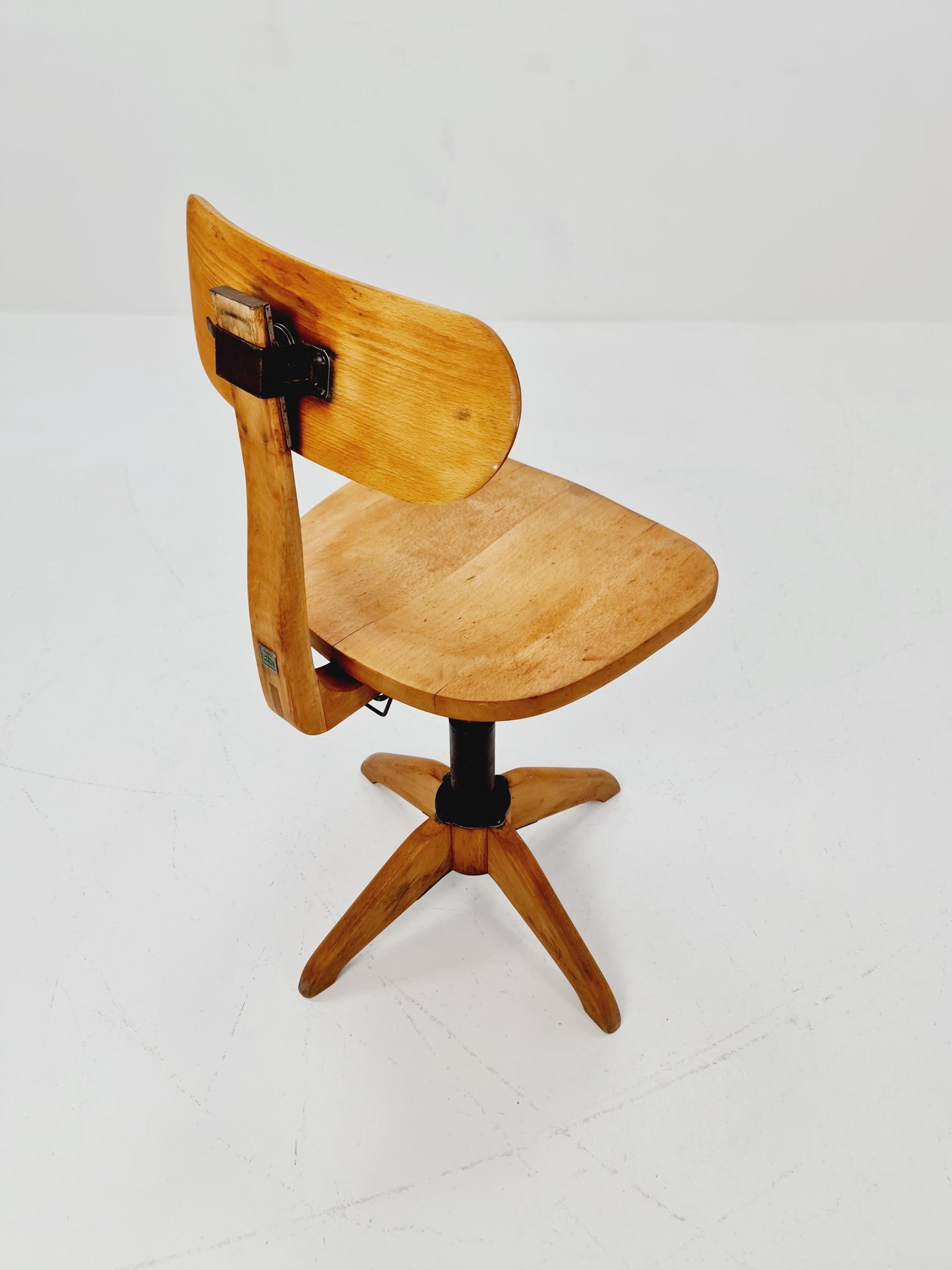 Bauhaus swivel office chair in solid wood By stoll 1930s