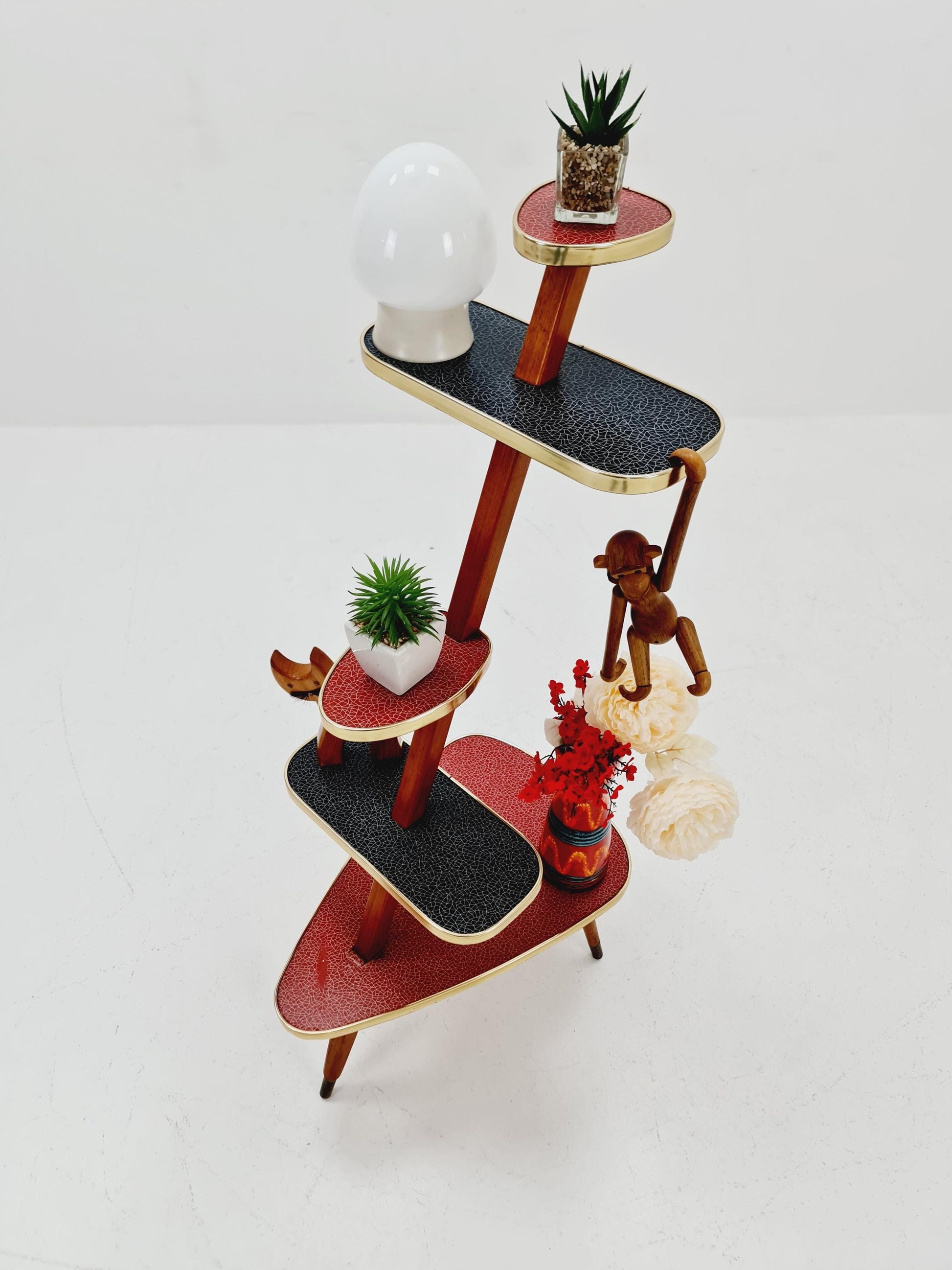 Big 1950s German Plant Stand, Colorful Vintage Mid-Century Minimalist Indoor Plant Stand Side Table Retro flower table