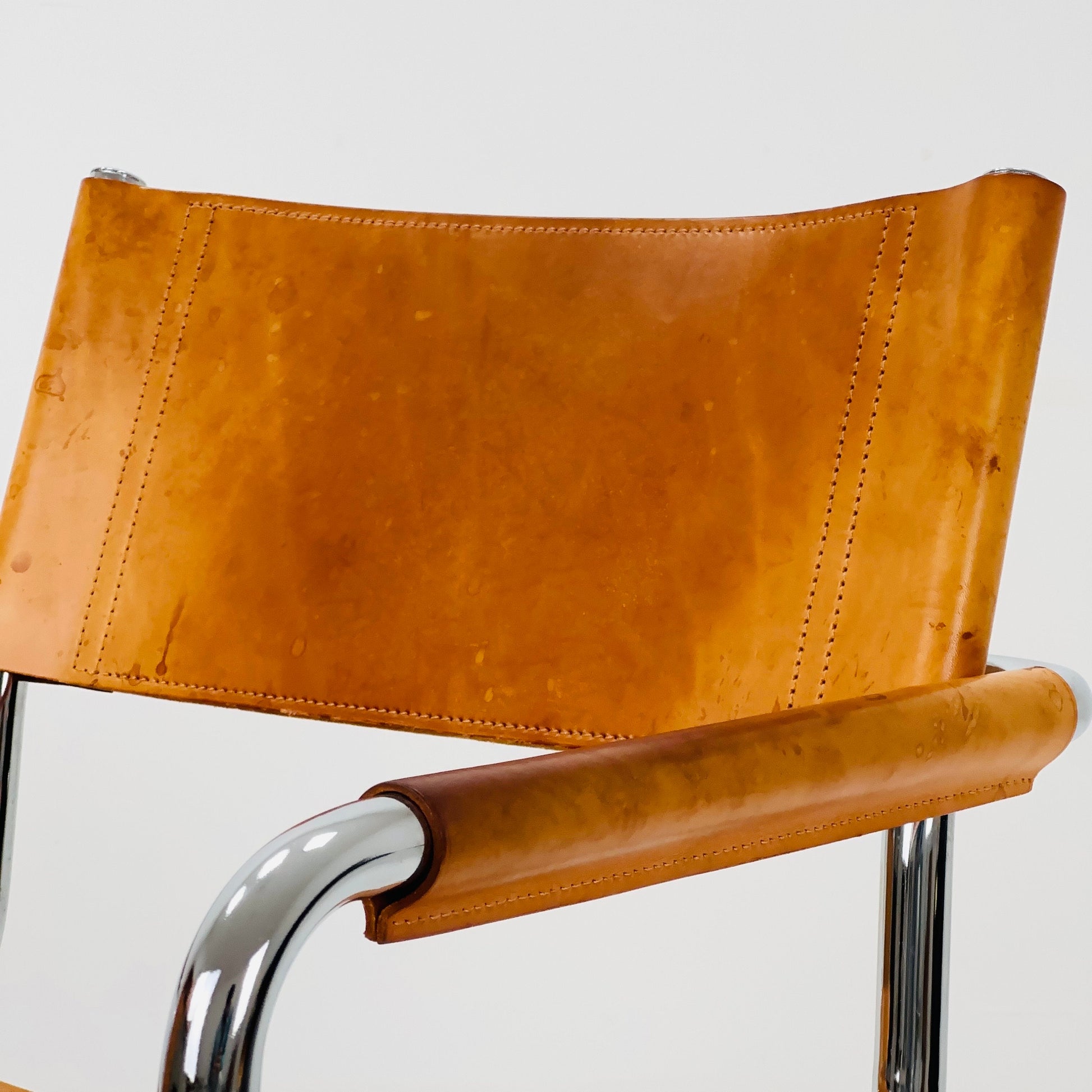 1 of 9 Mid century Matteo Grassi Mg5 cognac leather cantilevered chairs by Mart Stam italy 1980s