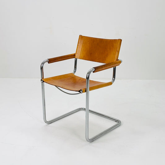 1 of 9 Mid century Matteo Grassi Mg5 cognac leather cantilevered chairs by Mart Stam italy 1980s