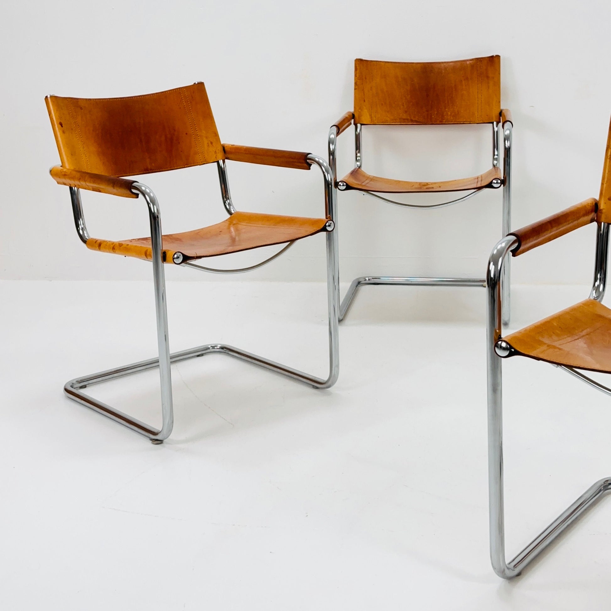 Set of 6 Mid century armchairs Matteo Grassi Mg5 leather cantilevered by Mart Stam italy 1980s